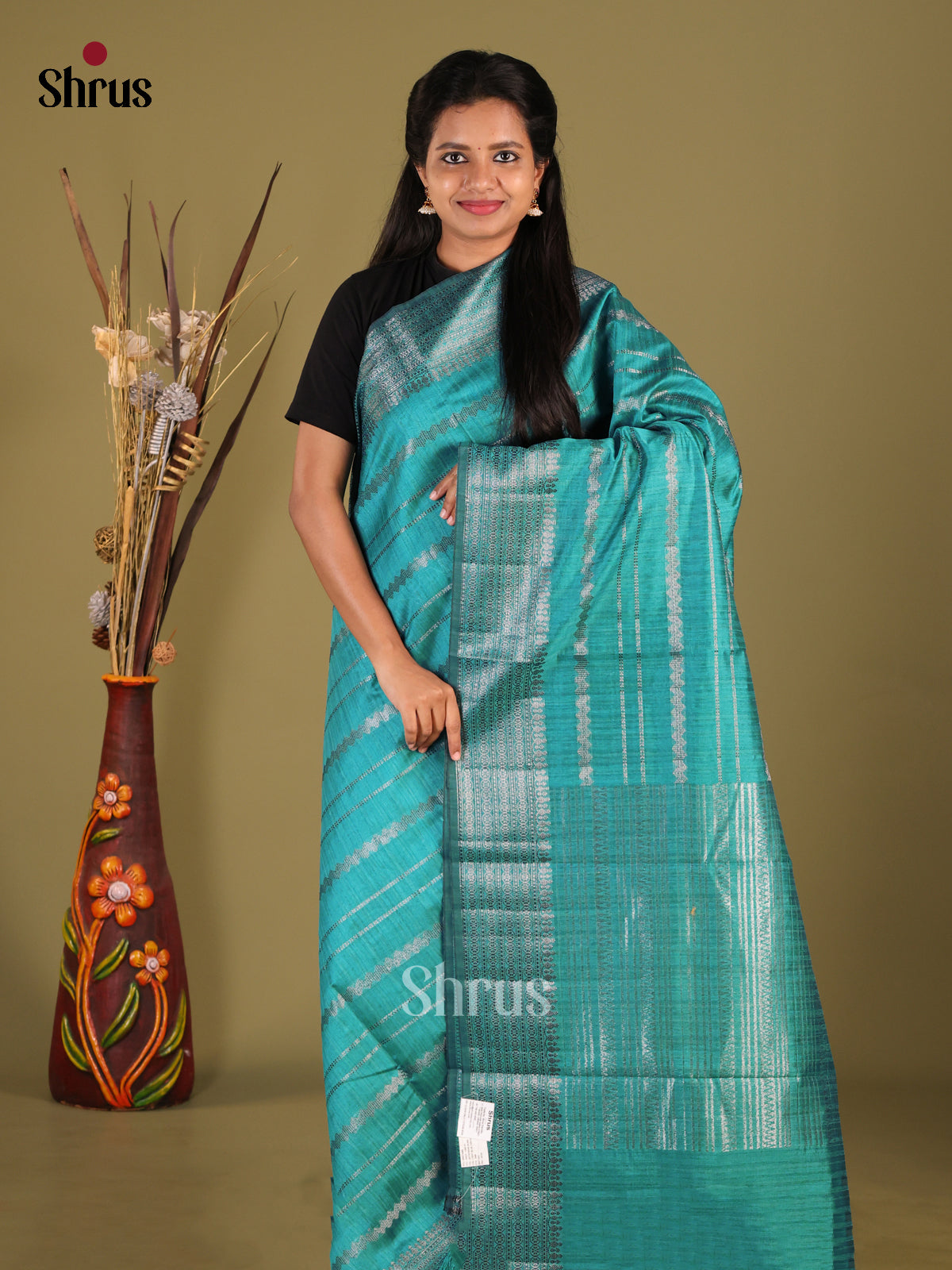 Teal Green(Single Tone) - Semi Jute Saree