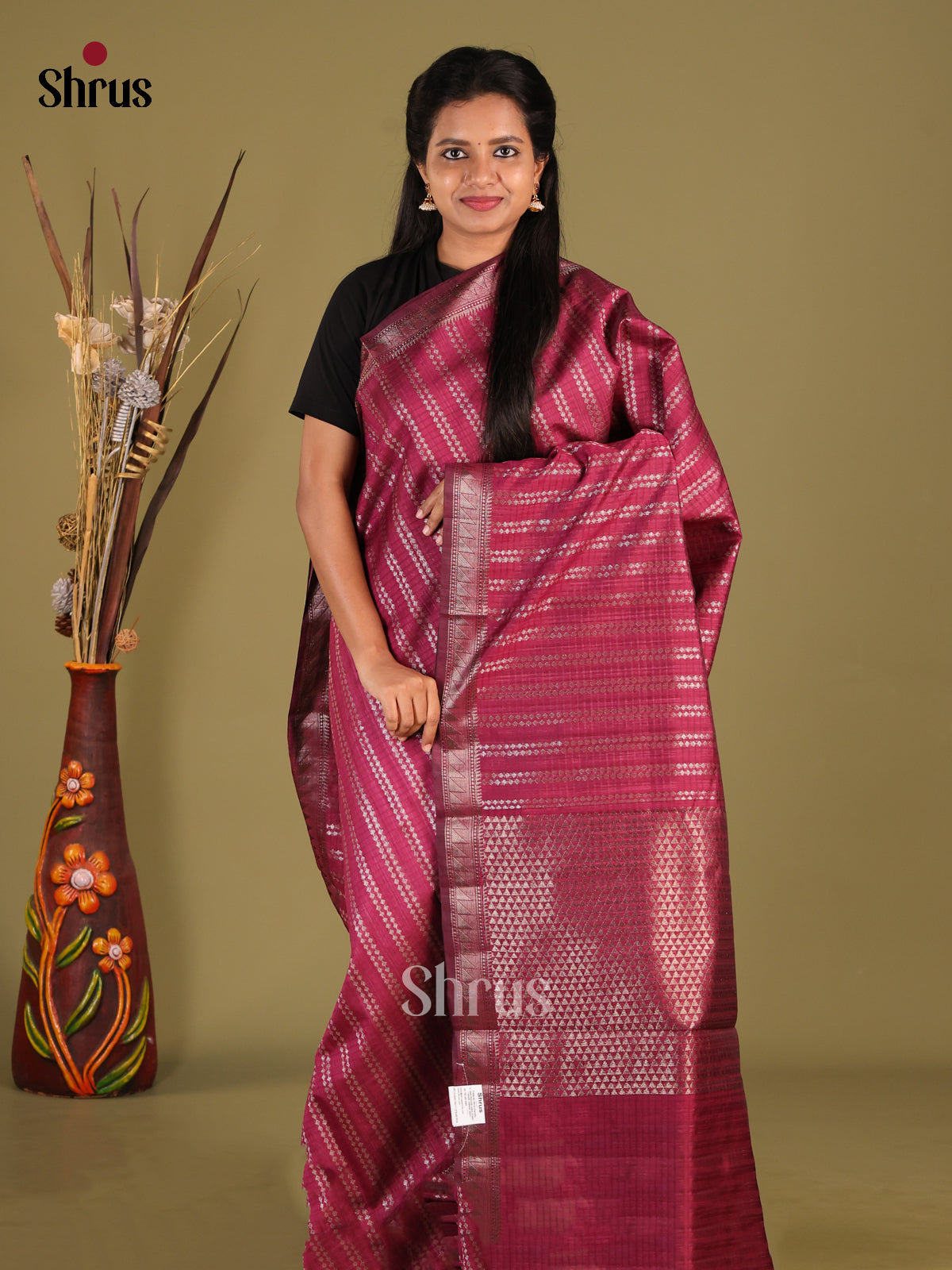 Maroon - Semi Jute Saree