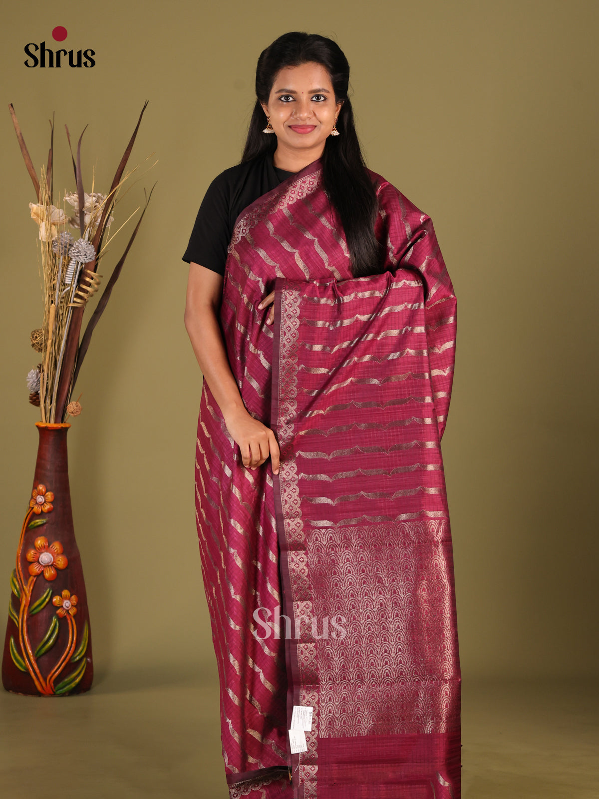 Maroon - Semi Jute Saree