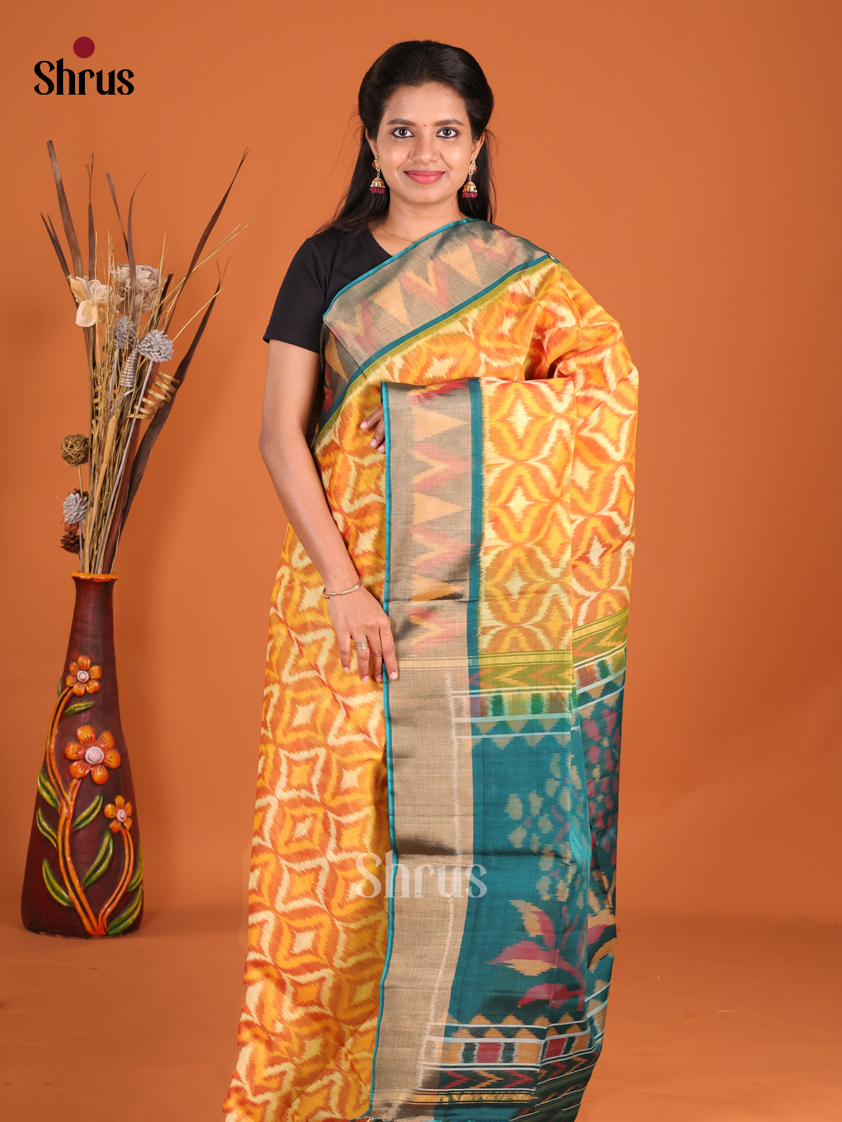 Mustard & Green - Pochampally sico Saree