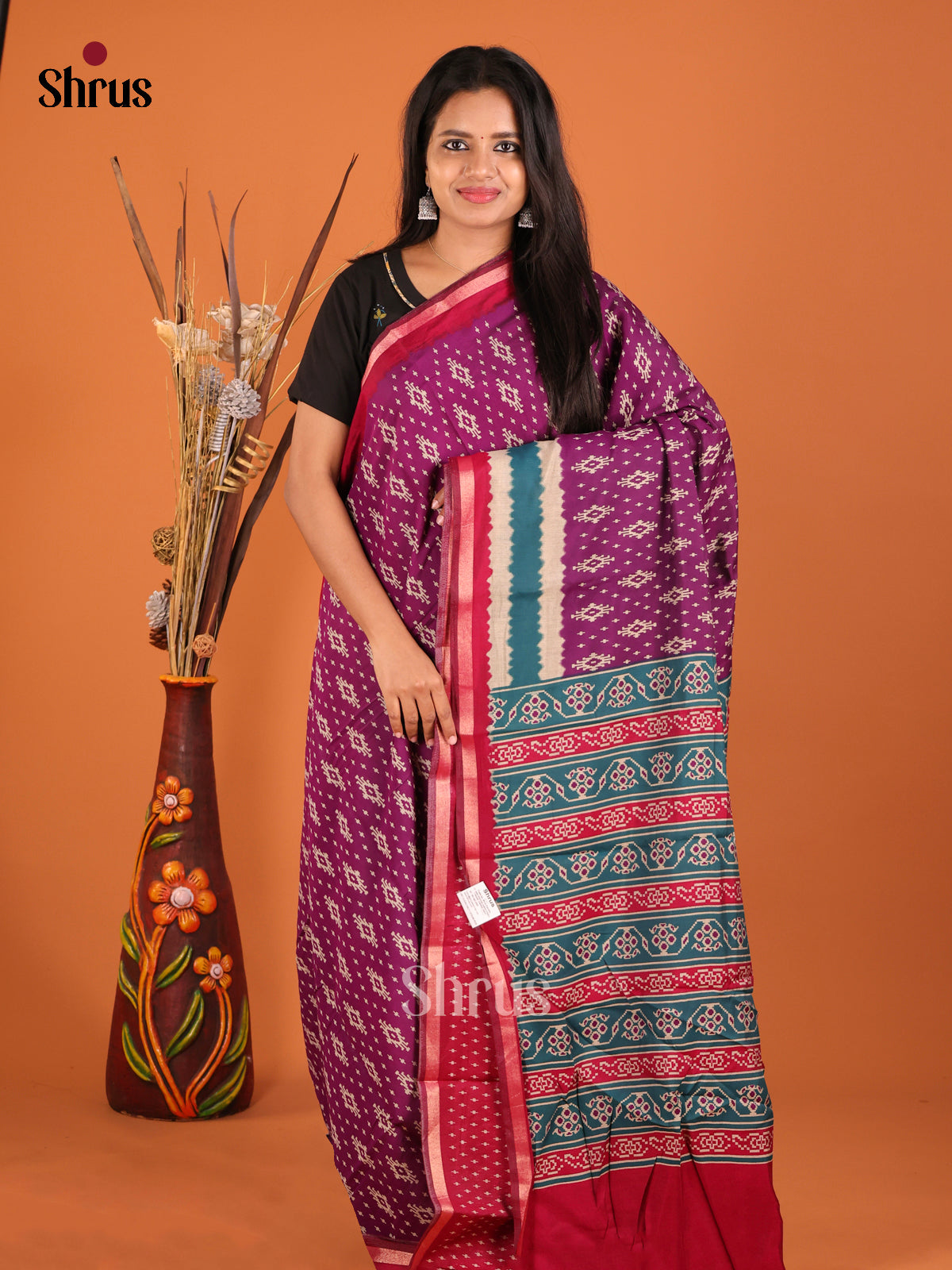 Purple & Maroon - Art Modal Saree - Shop on Shrus.com
