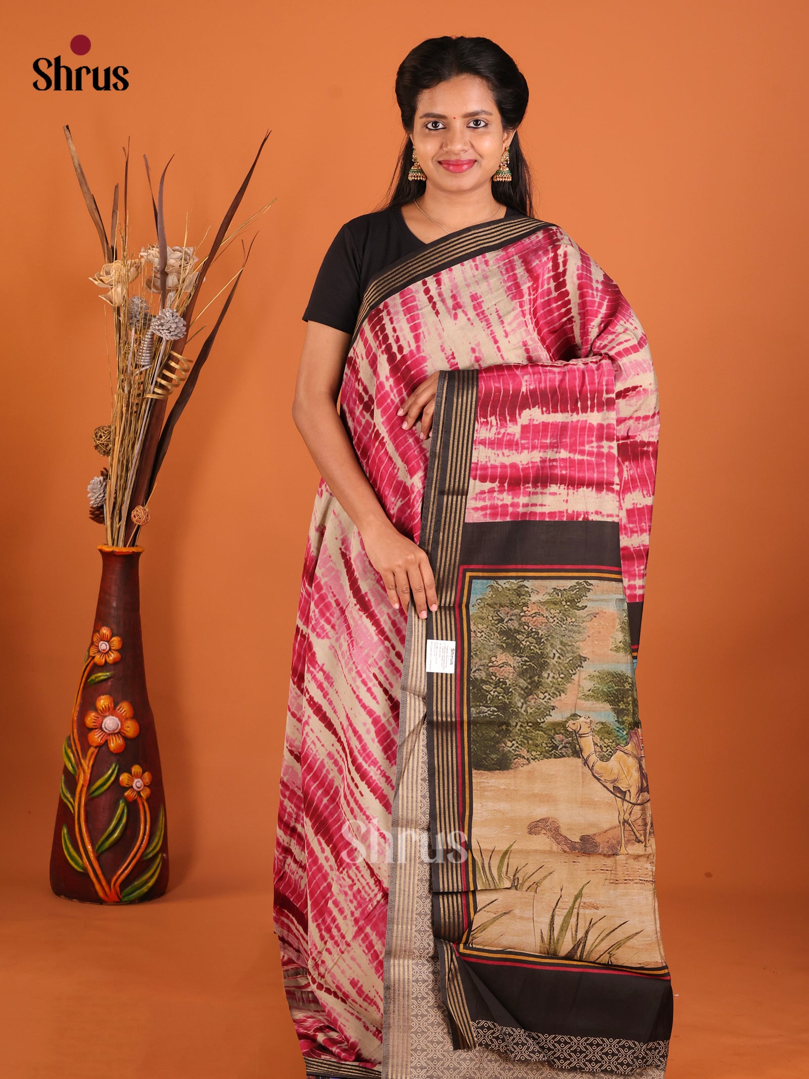 Maroon & Black - Art Modal Saree - Shop on Shrus.com