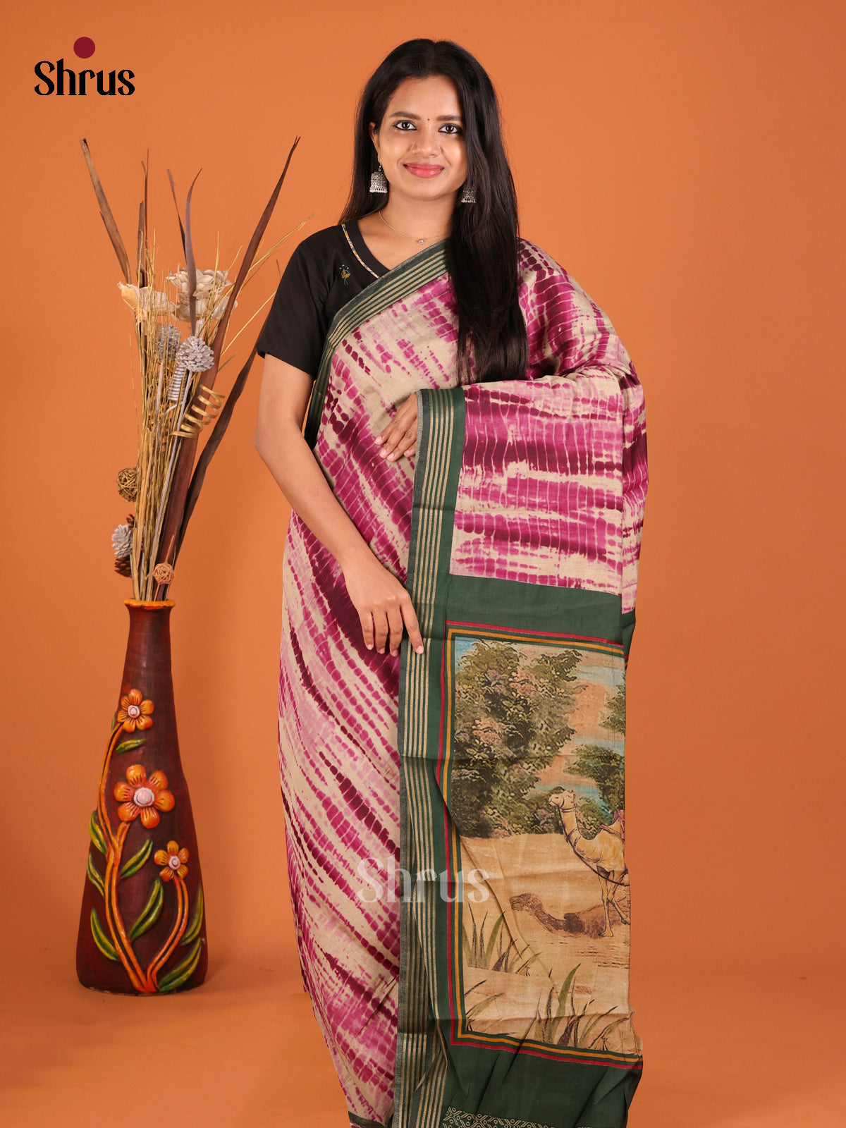 Purple & Green - Art Modal Saree - Shop on Shrus.com