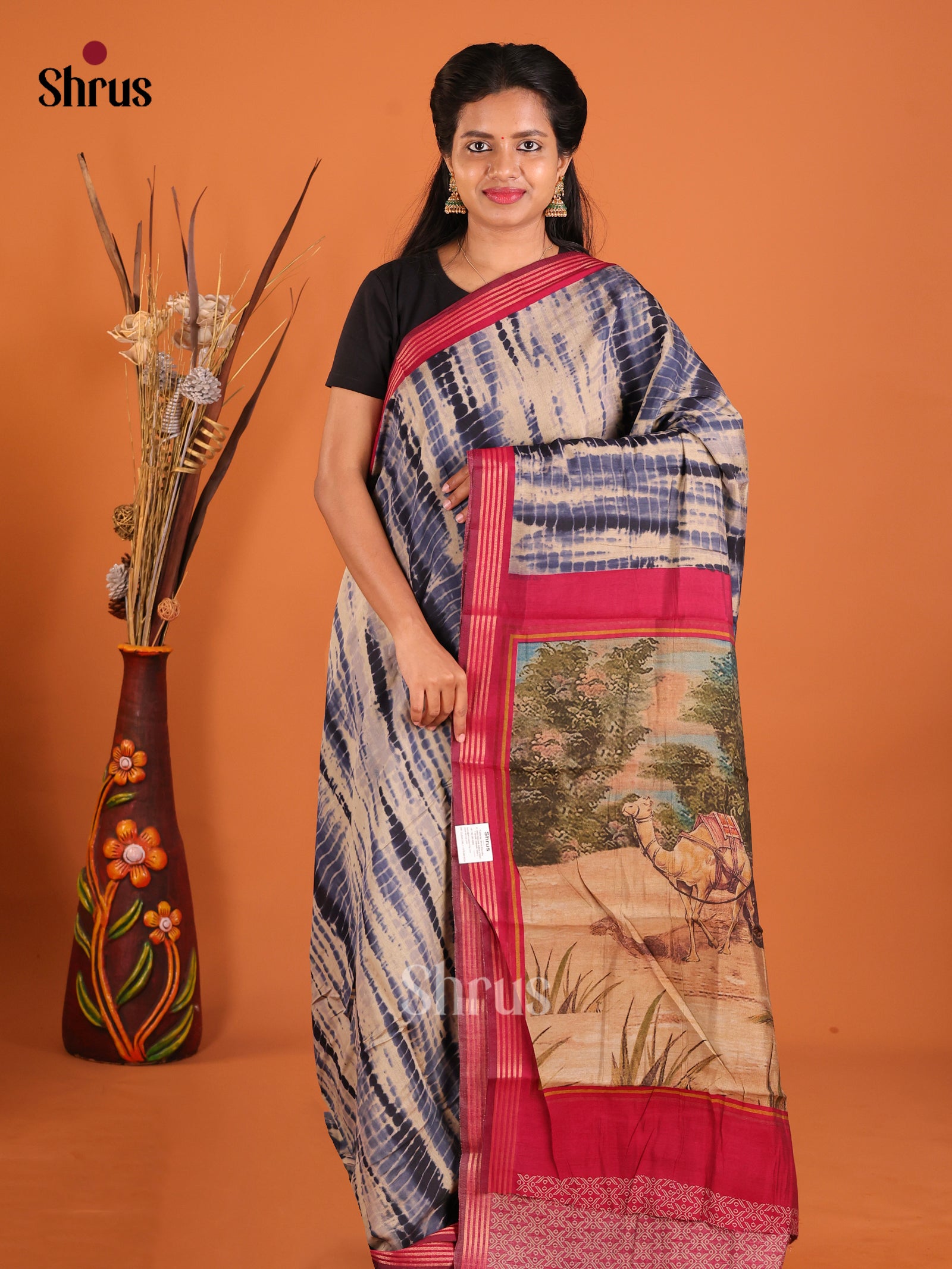 Blue & Red - Art Modal Saree