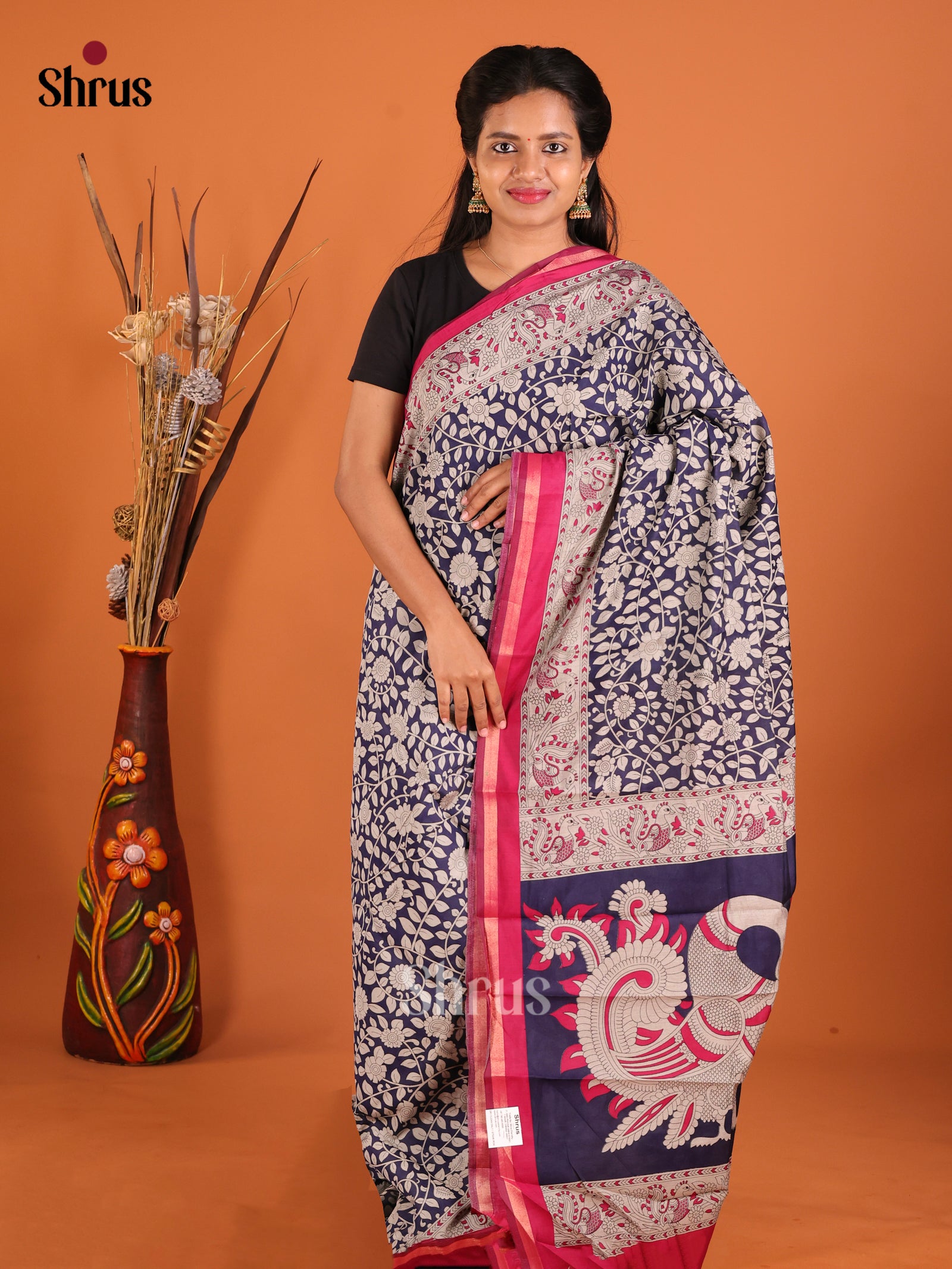Blue & Pink - Art Modal Saree