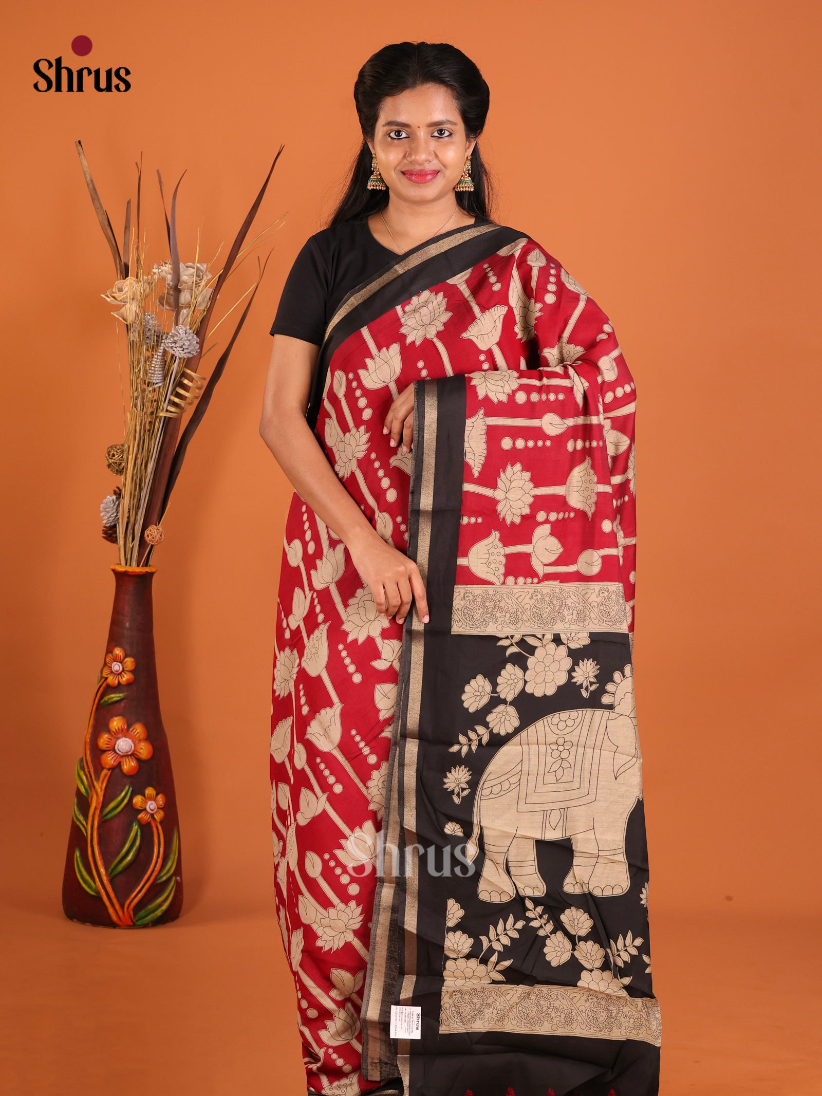 Red & Black - Art Modal Saree - Shop on Shrus.com