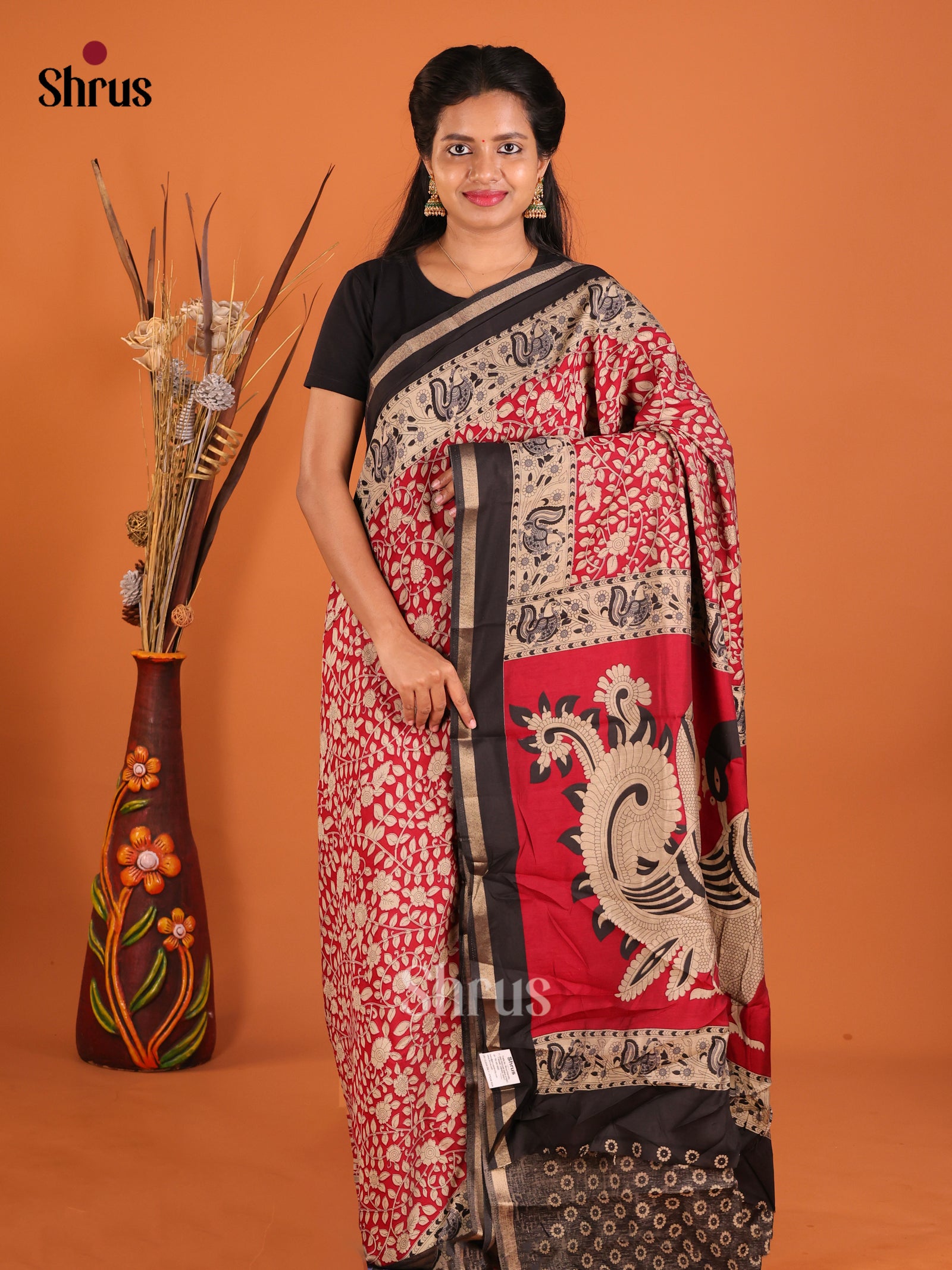 Red & Black - Art Modal Saree - Shop on Shrus.com