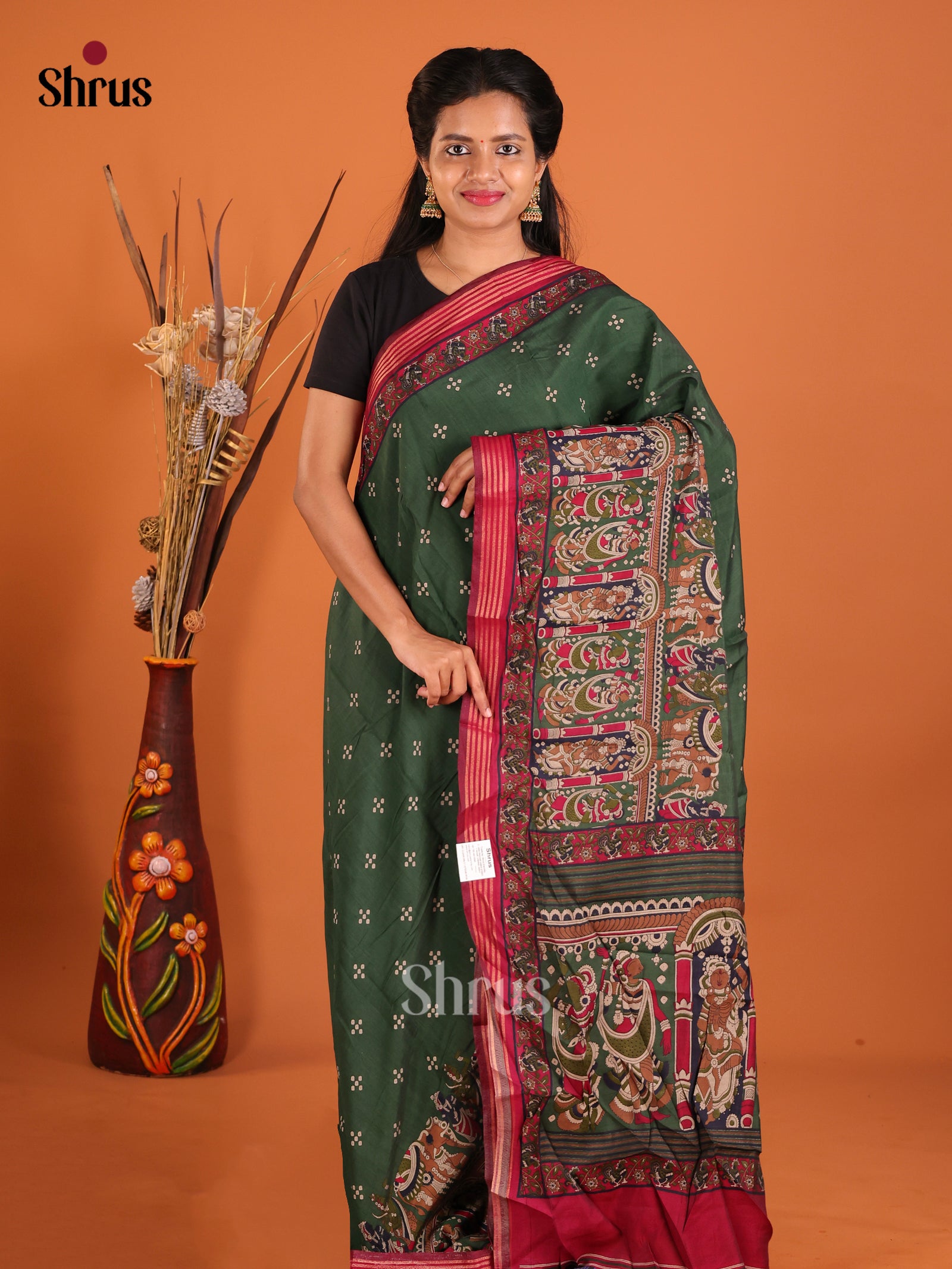 Green & Maroon - Art Modal Saree - Shop on Shrus.com