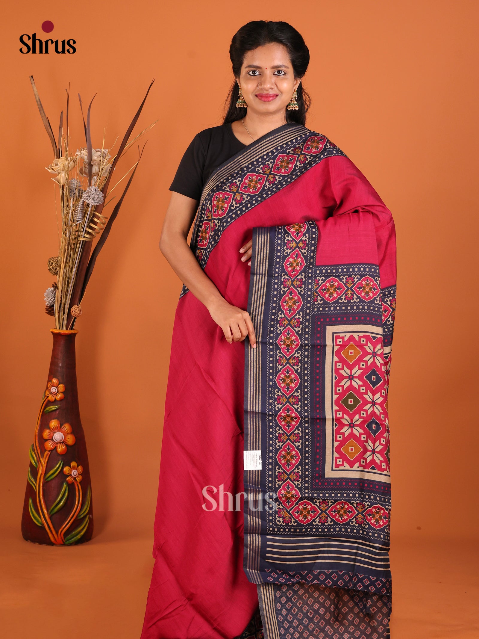 Red & Blue - Art Modal Saree - Shop on Shrus.com