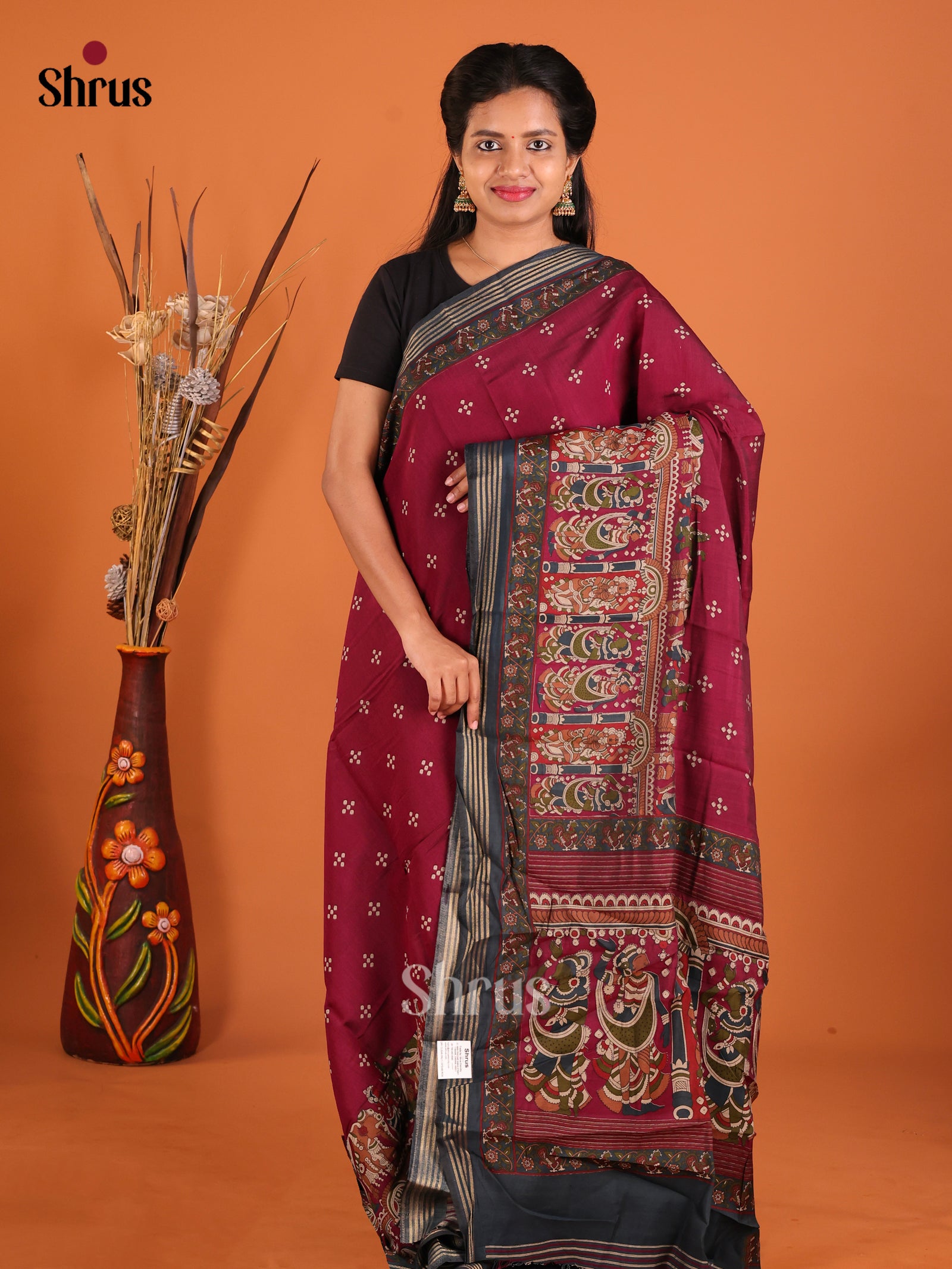 Maroon - Art Modal Saree - Shop on Shrus.com