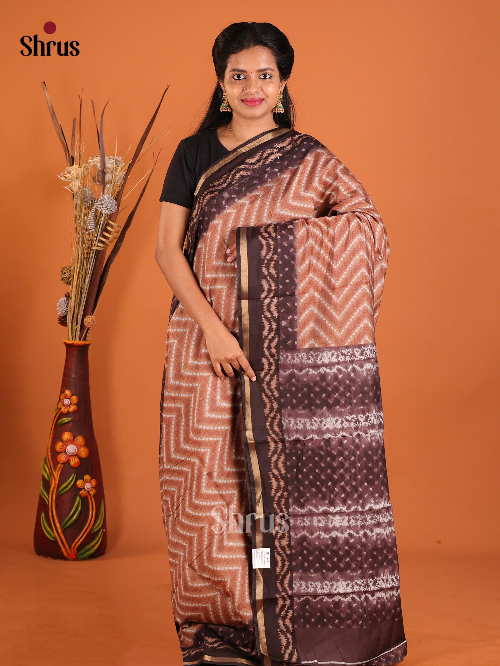 Light Brown & Brown - Art Modal Saree - Shop on Shrus.com