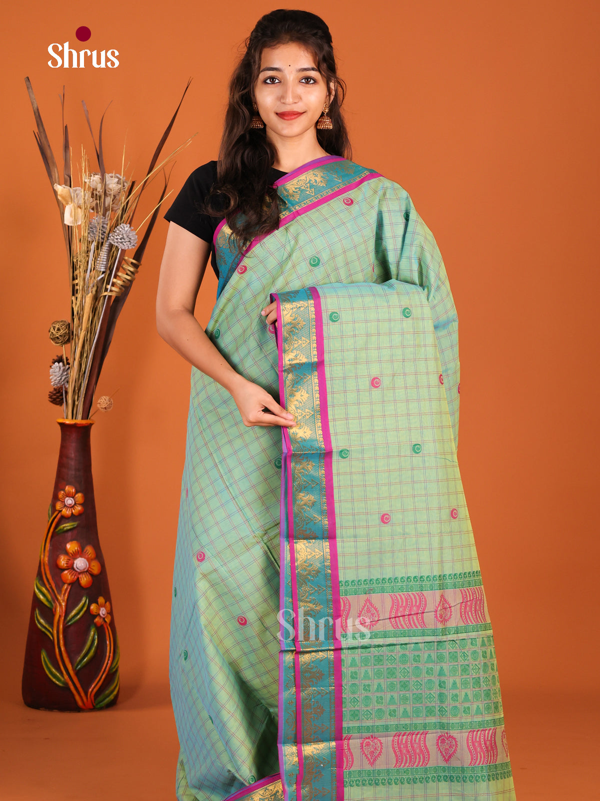 Pista Green & Purple- Chettinad Cotton Saree