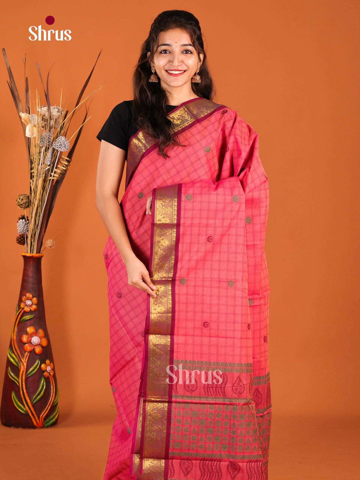 Pink & Maroon - Chettinad Cotton Saree
