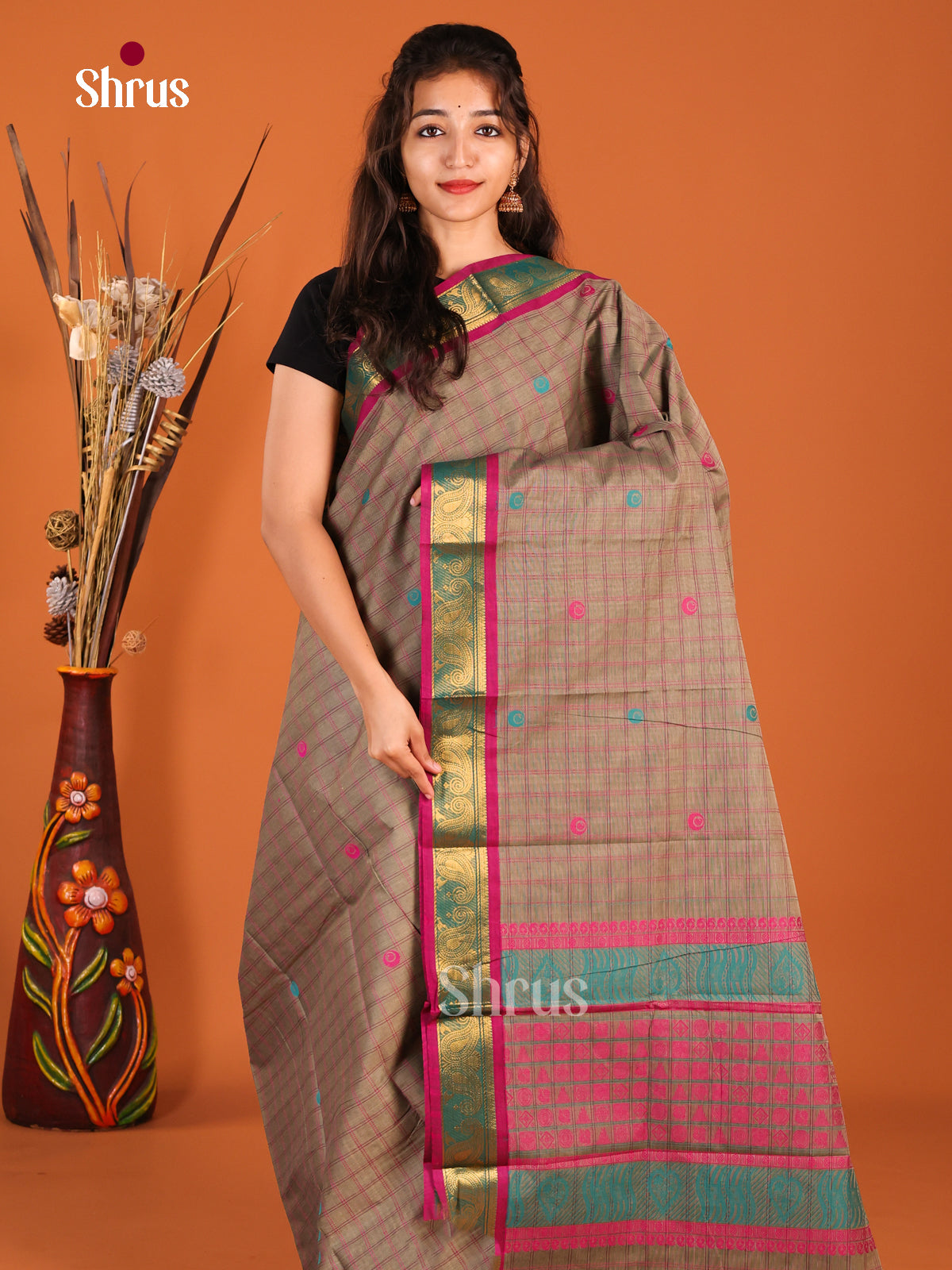 Grey & Purple - Chettinad Cotton Saree