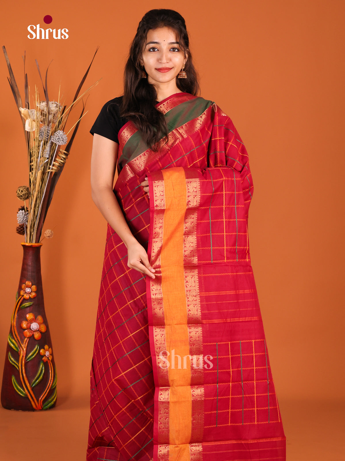 Maroon & Green - Chettinad Cotton Saree