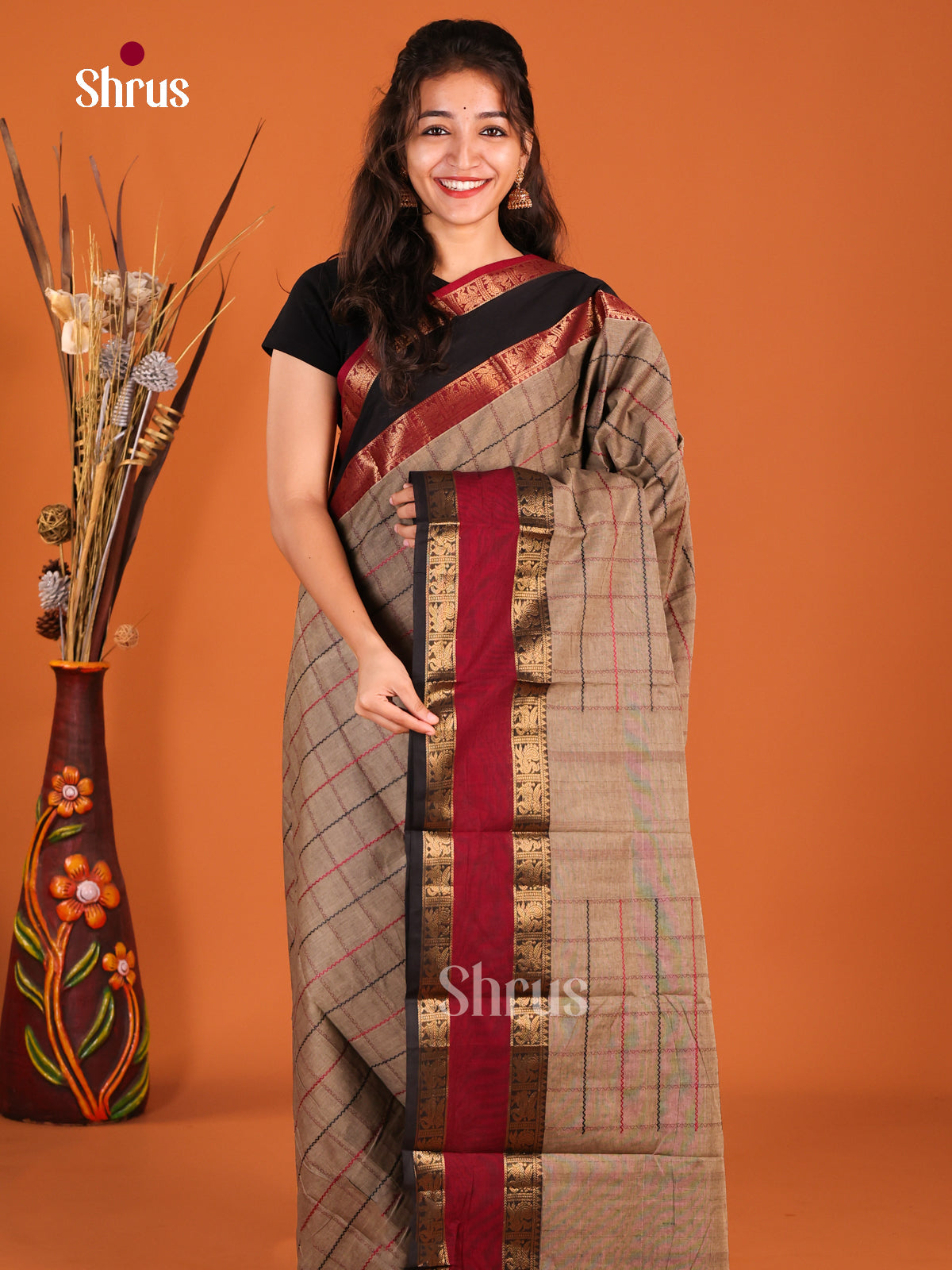 Grey & Black - Chettinad Cotton Saree