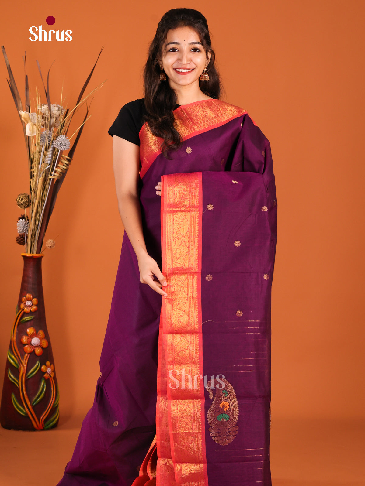 Purple & Orangish Pink - Chettinad Cotton Saree