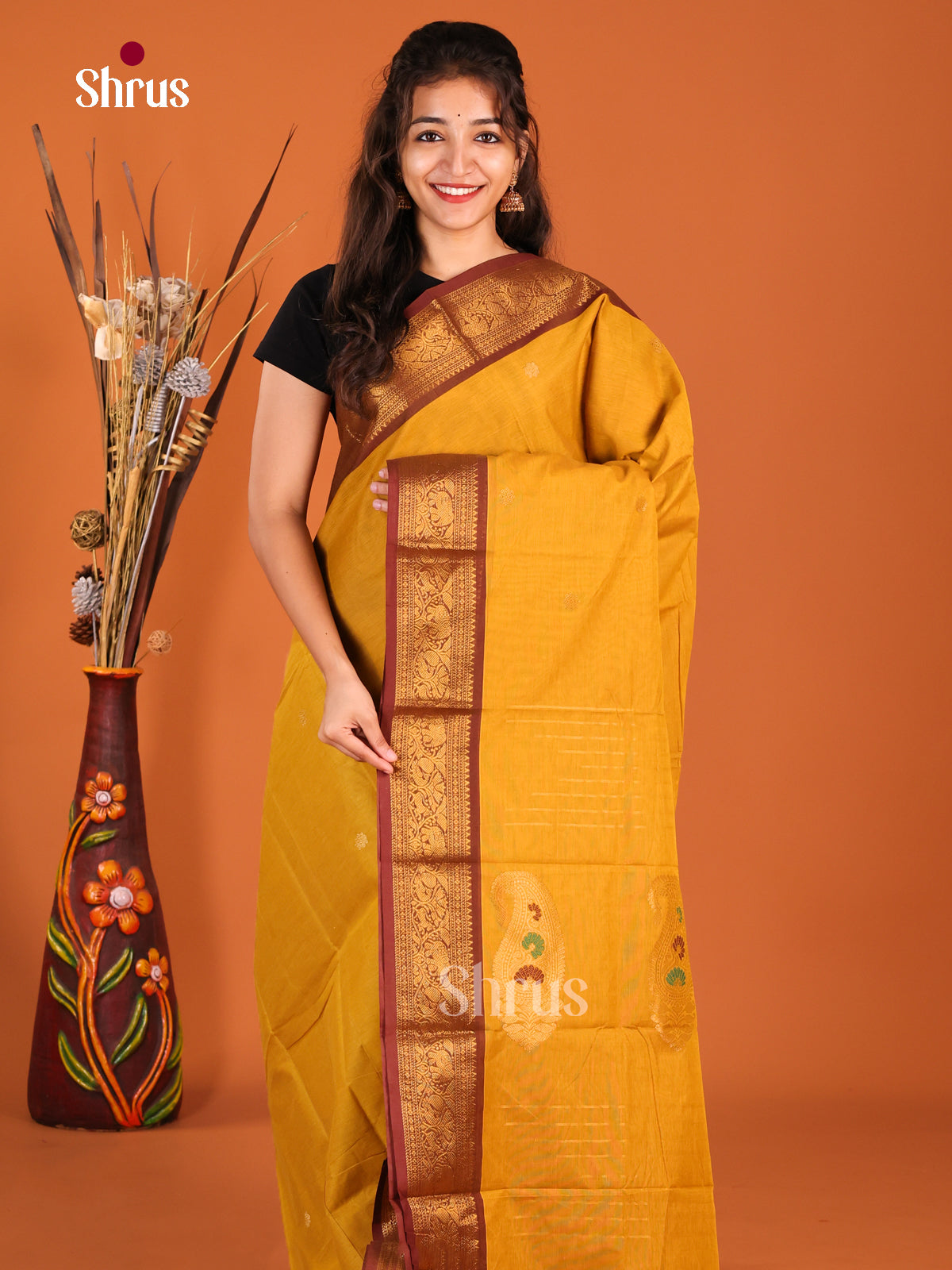 Mustard & Brown - Chettinad Cotton Saree