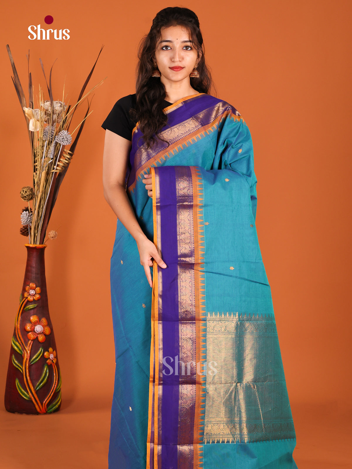 Blue & Mustard - Chettinad Cotton Saree