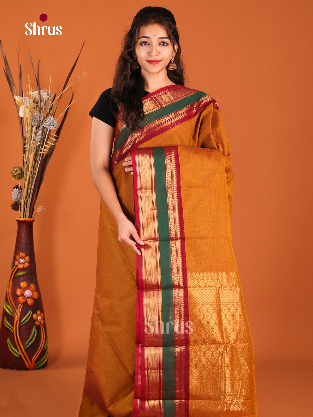 Mustard & Red - Chettinad Cotton Saree