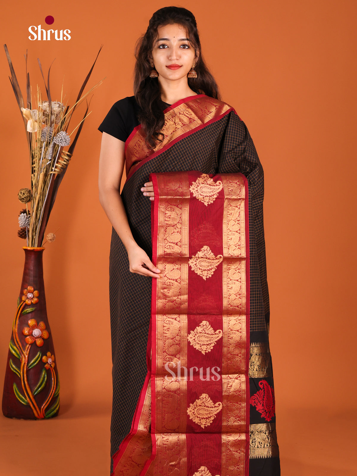 Black & Maroon - Chettinad Cotton Saree
