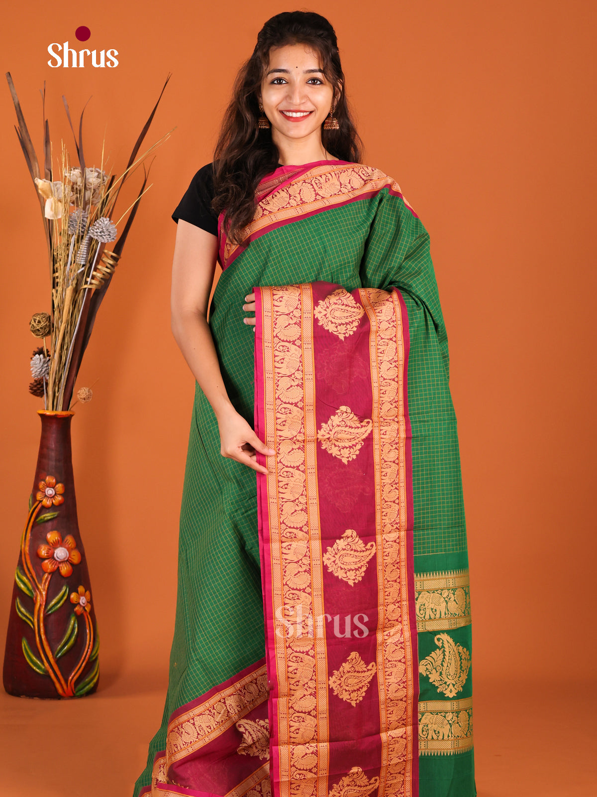Green & Maroon - Chettinad Cotton Saree