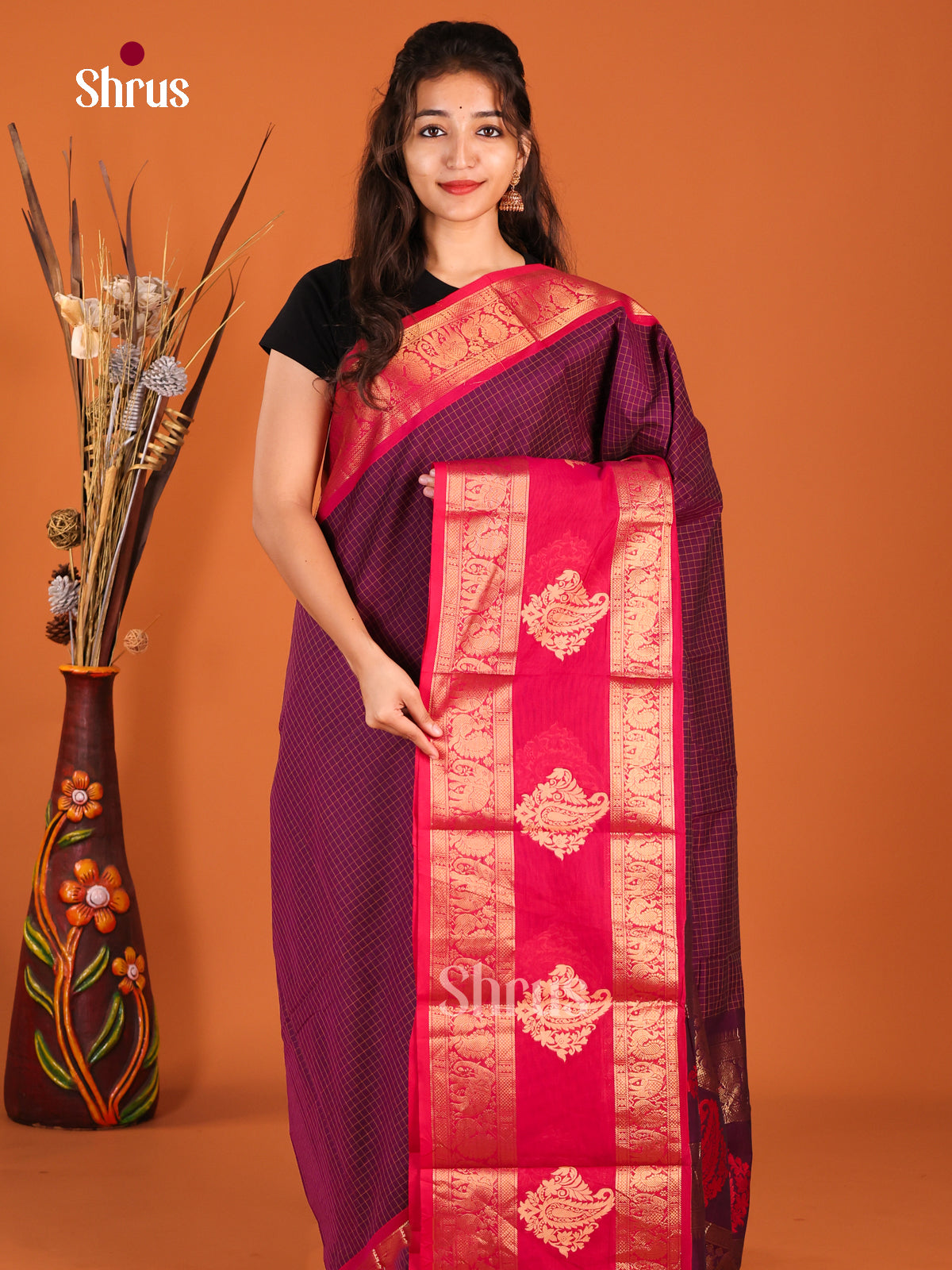 Violet & Red - Chettinad Cotton Saree