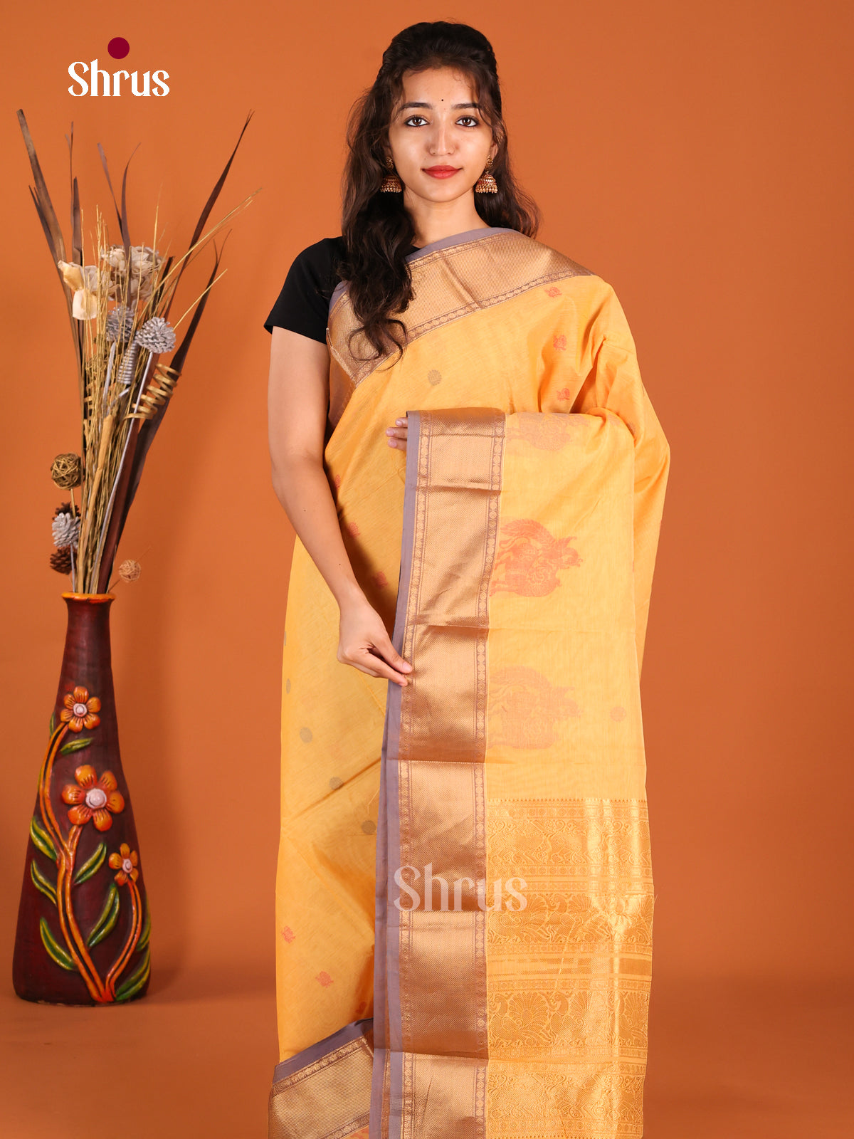 Sandal & Grey- Chettinad Cotton Saree