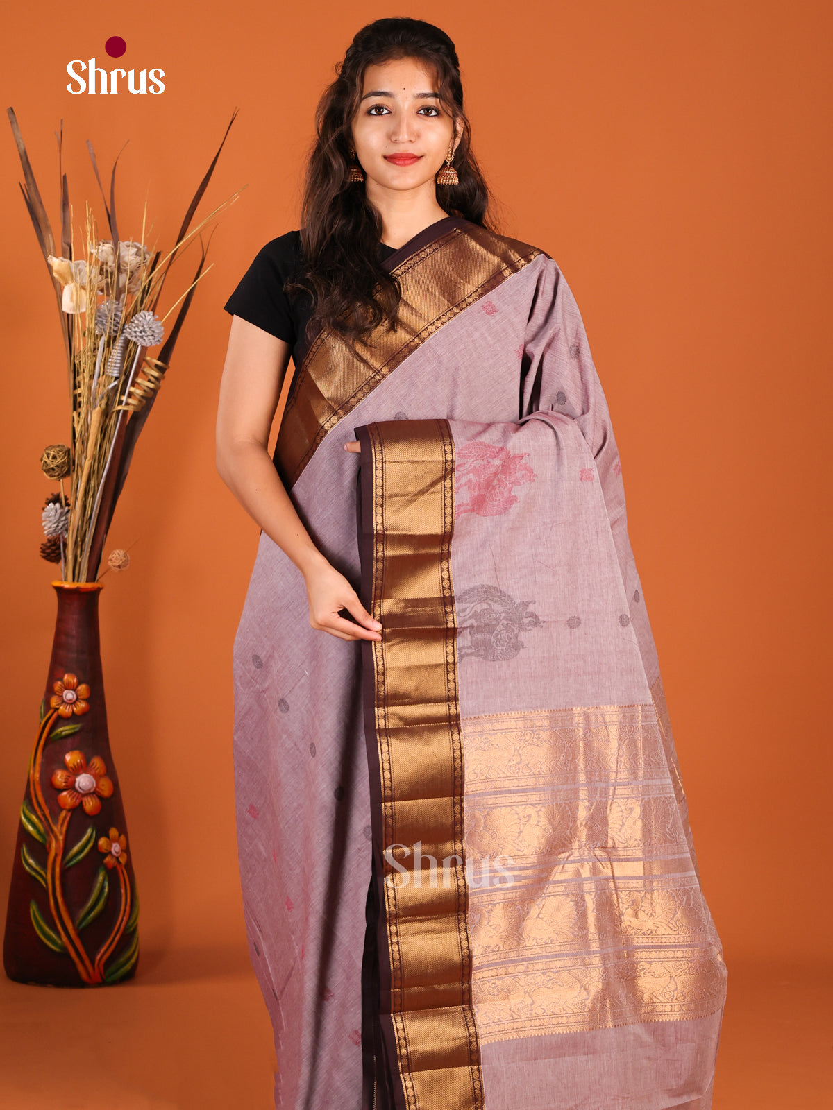 Grey & Brown - Chettinad Cotton Saree