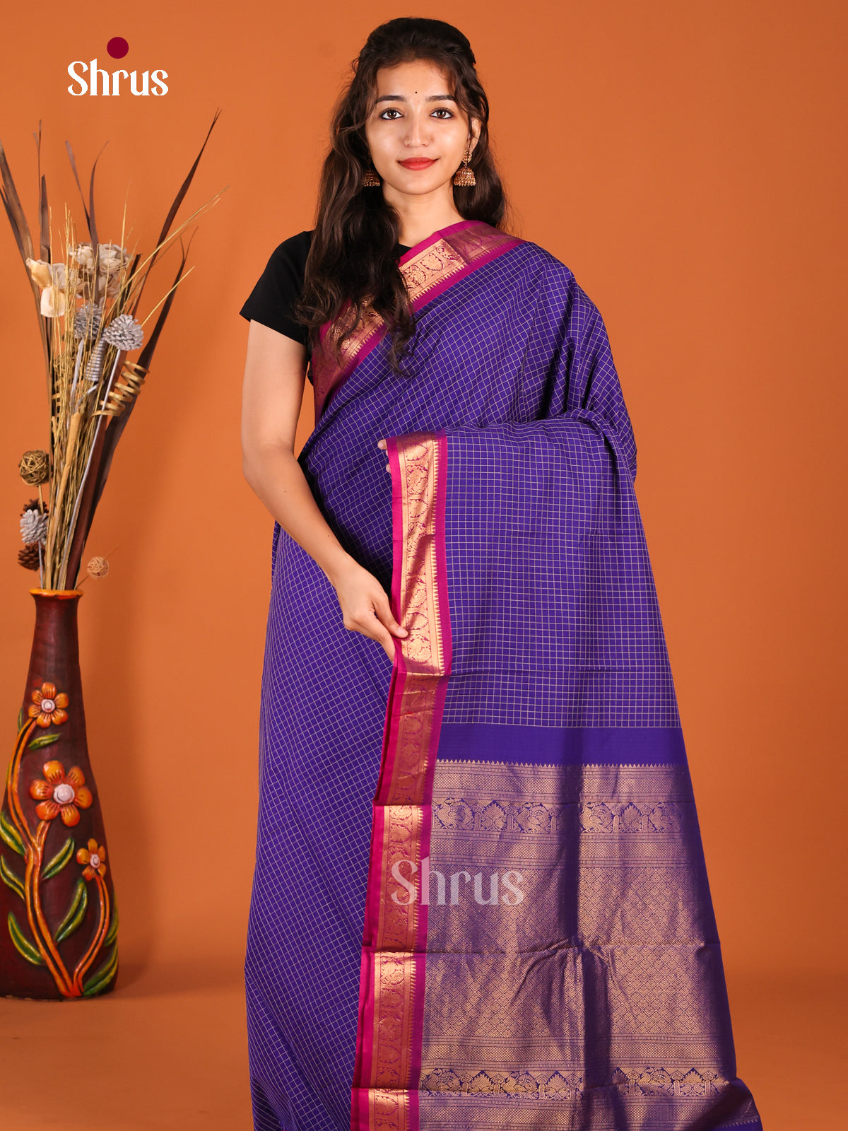 Blue & Maroon - Chettinad Cotton Saree