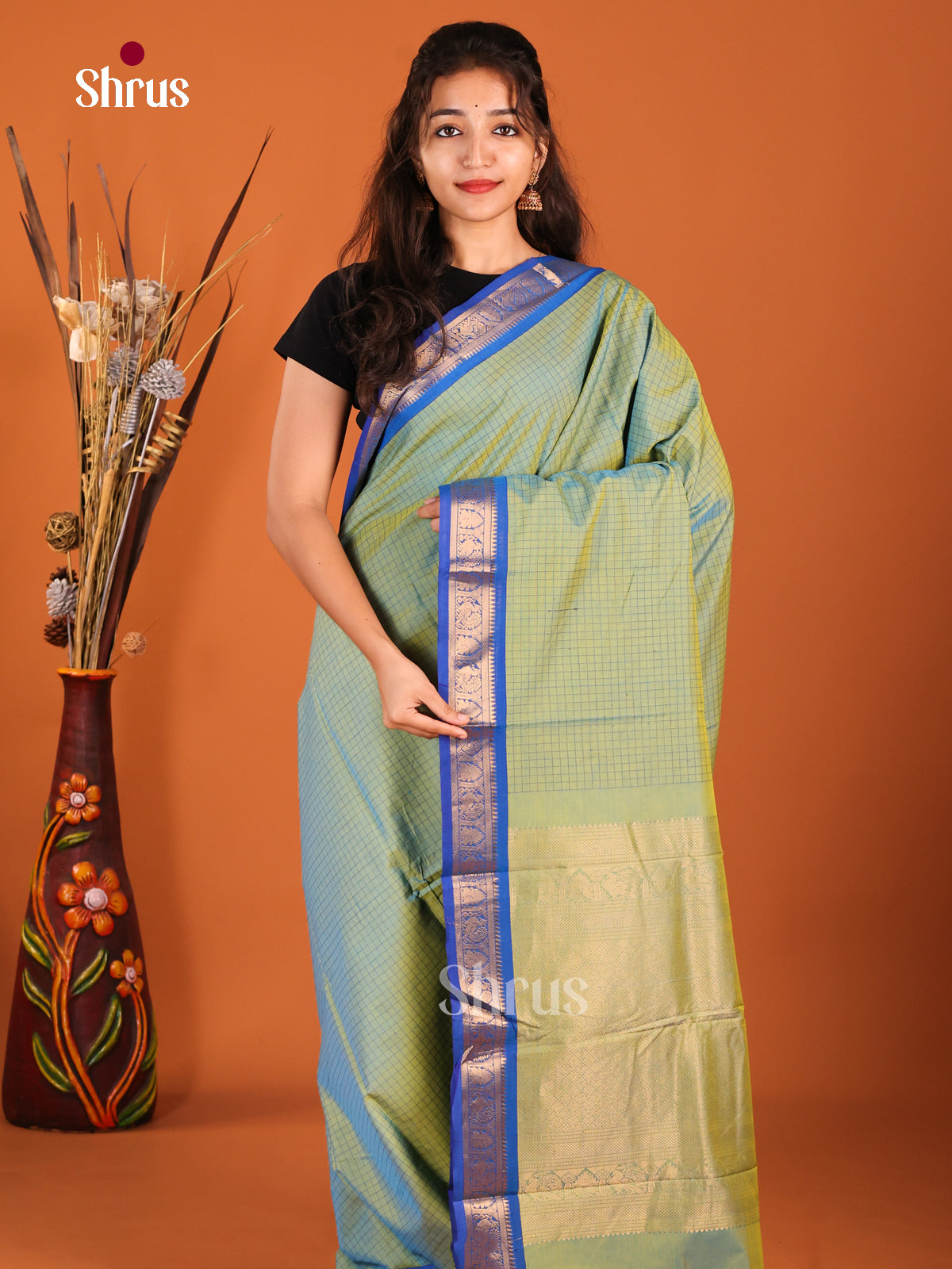 Pastel Green & Blue- Chettinad Cotton Saree