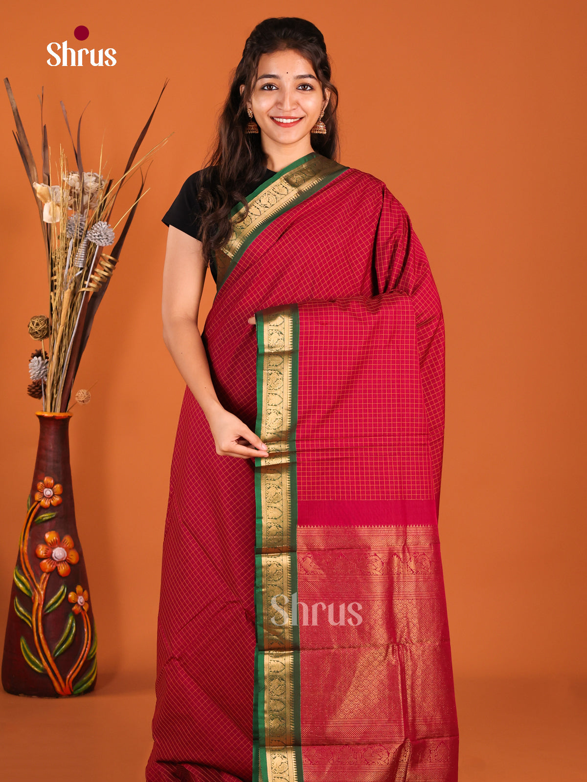 Maroon & Green - Chettinad Cotton Saree
