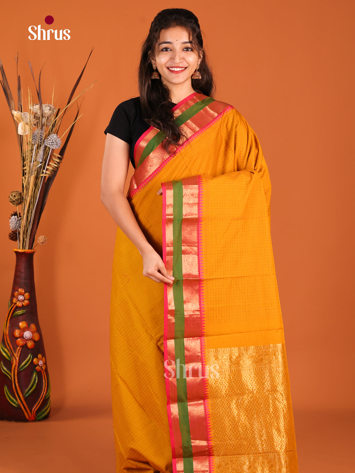 Mustard & Pink - Chettinad Cotton Saree