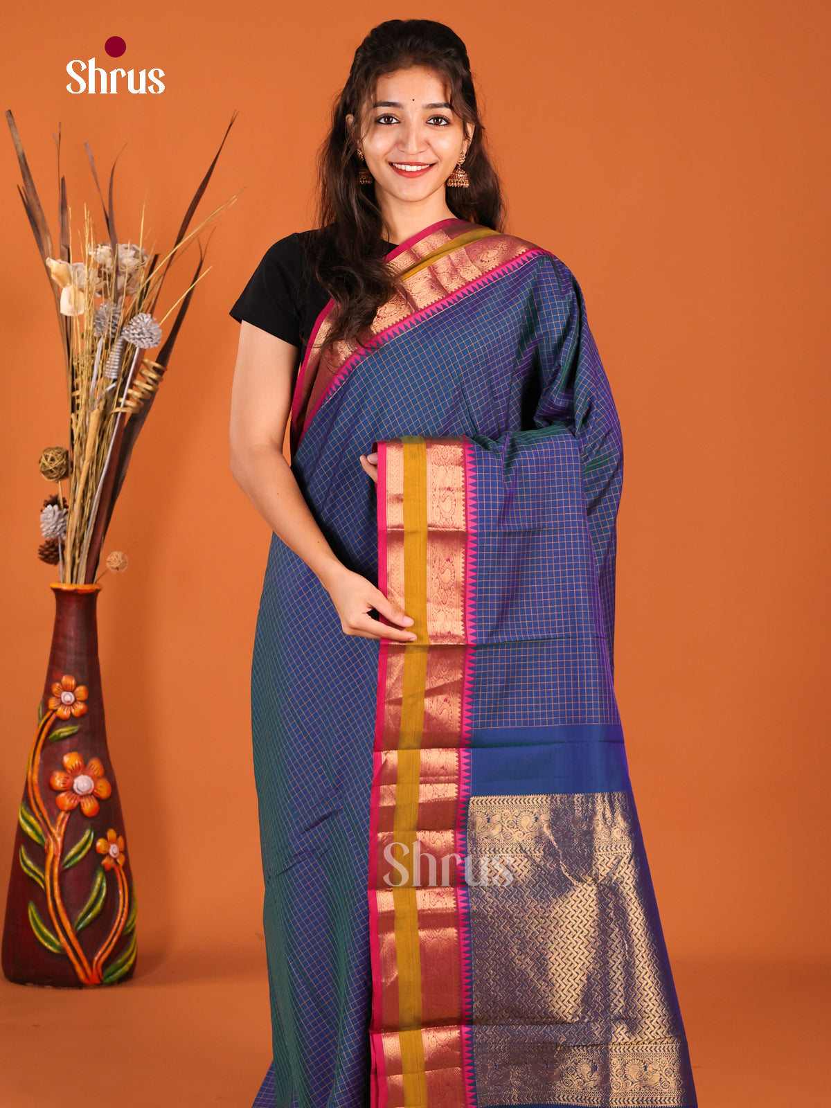 Blue & Pink - Chettinad Cotton Saree