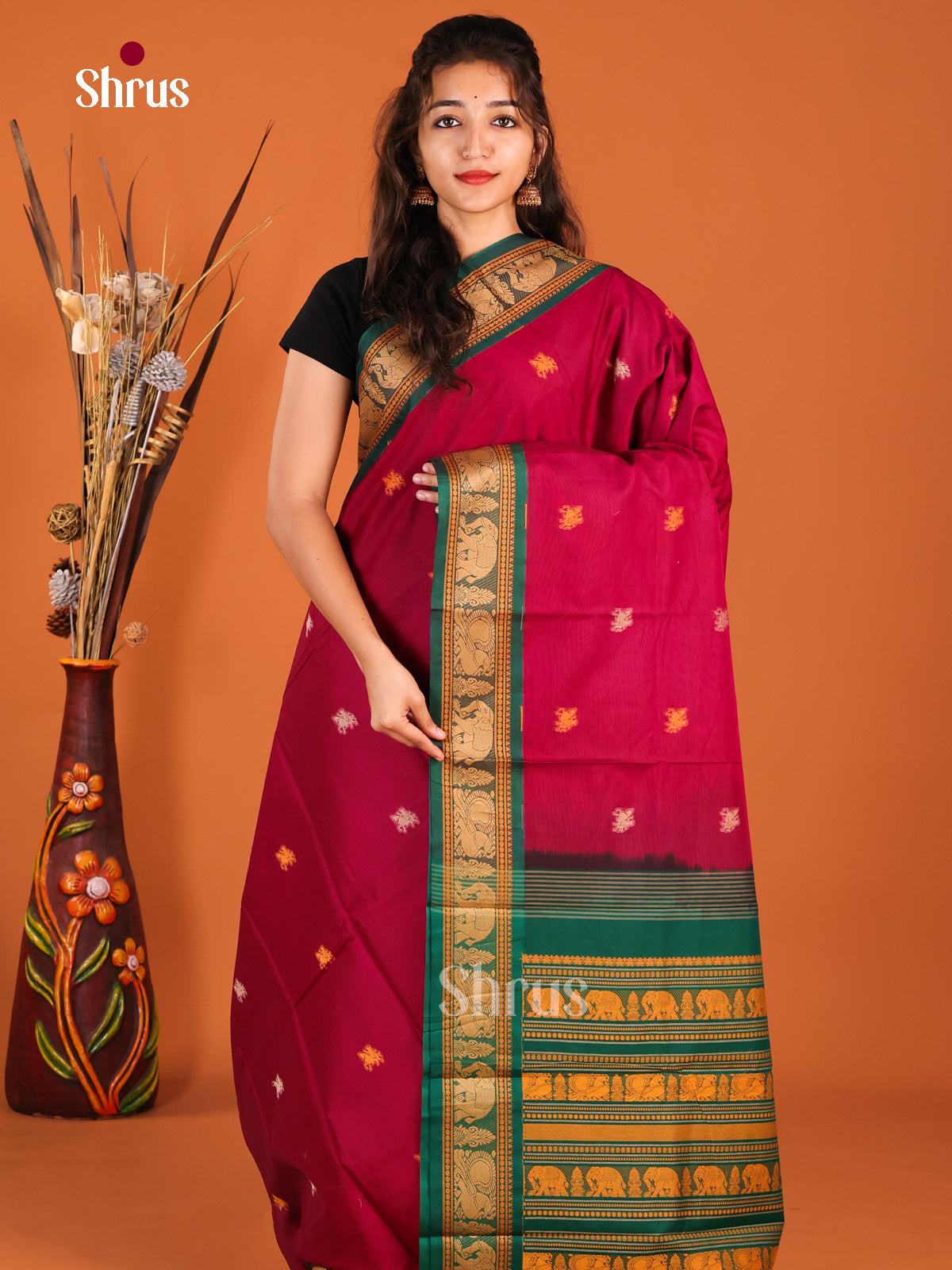 Maroon & Green - Chettinad Cotton Saree
