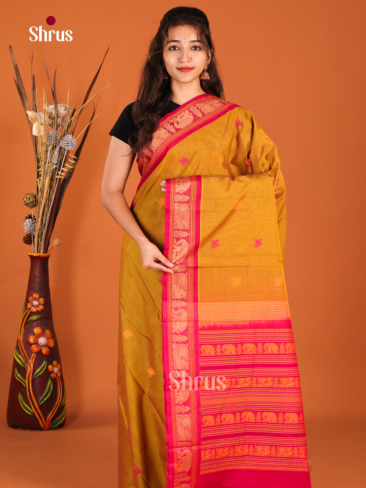 Mustard & Pink - Chettinad Cotton Saree