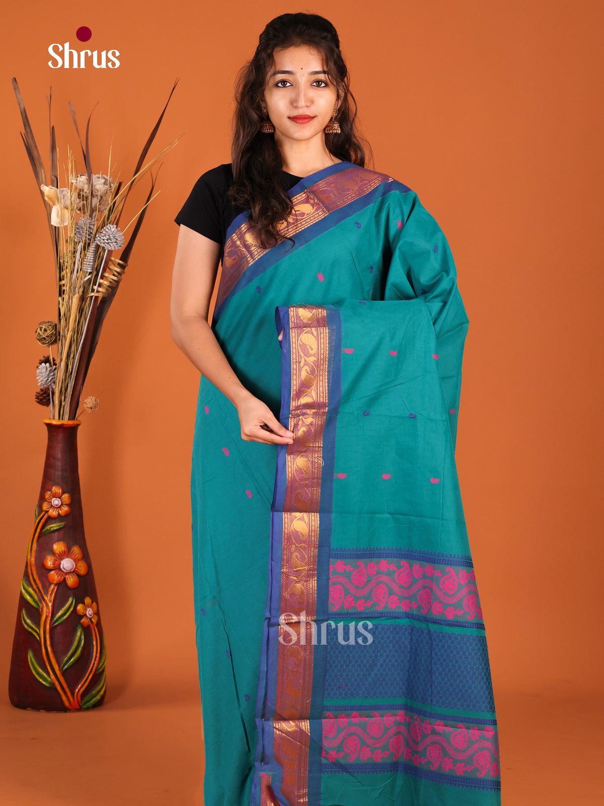 Peacock Blue & Blue- Chettinad Cotton Saree