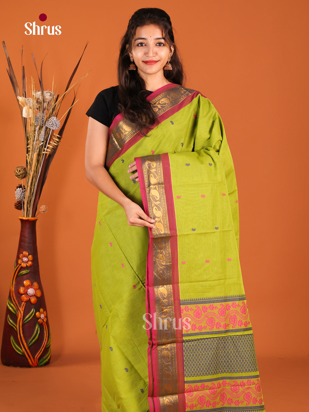 Light Green & Maroon - Chettinad Cotton Saree