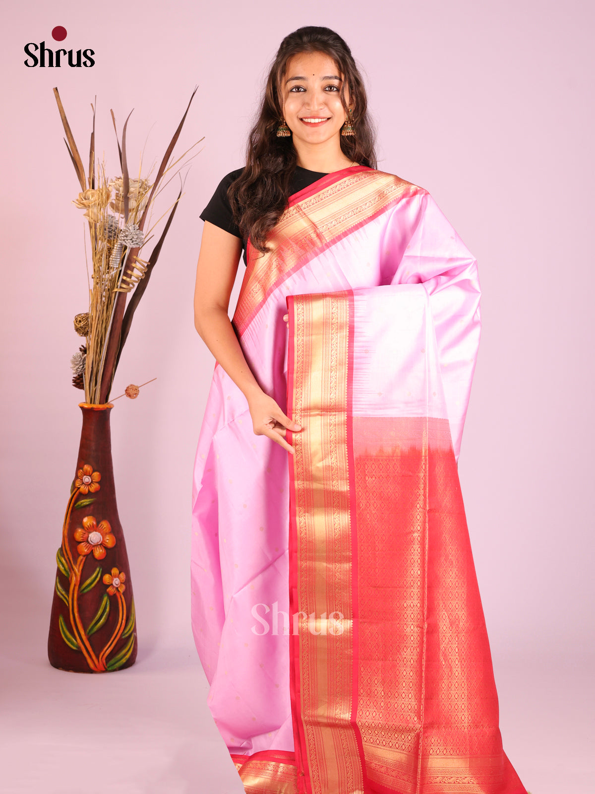 pink orange Soft Silk Saree