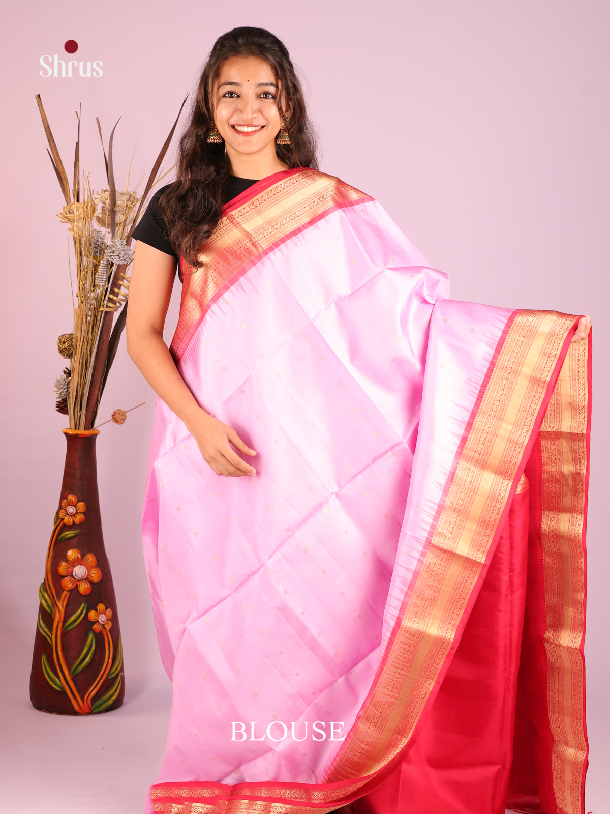pink orange Soft Silk Saree -1
