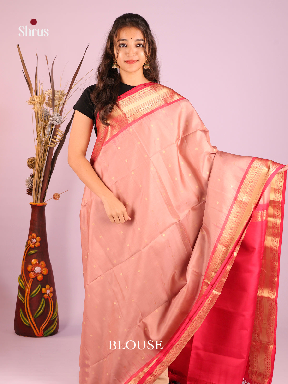 peach orange Soft Silk Saree -1