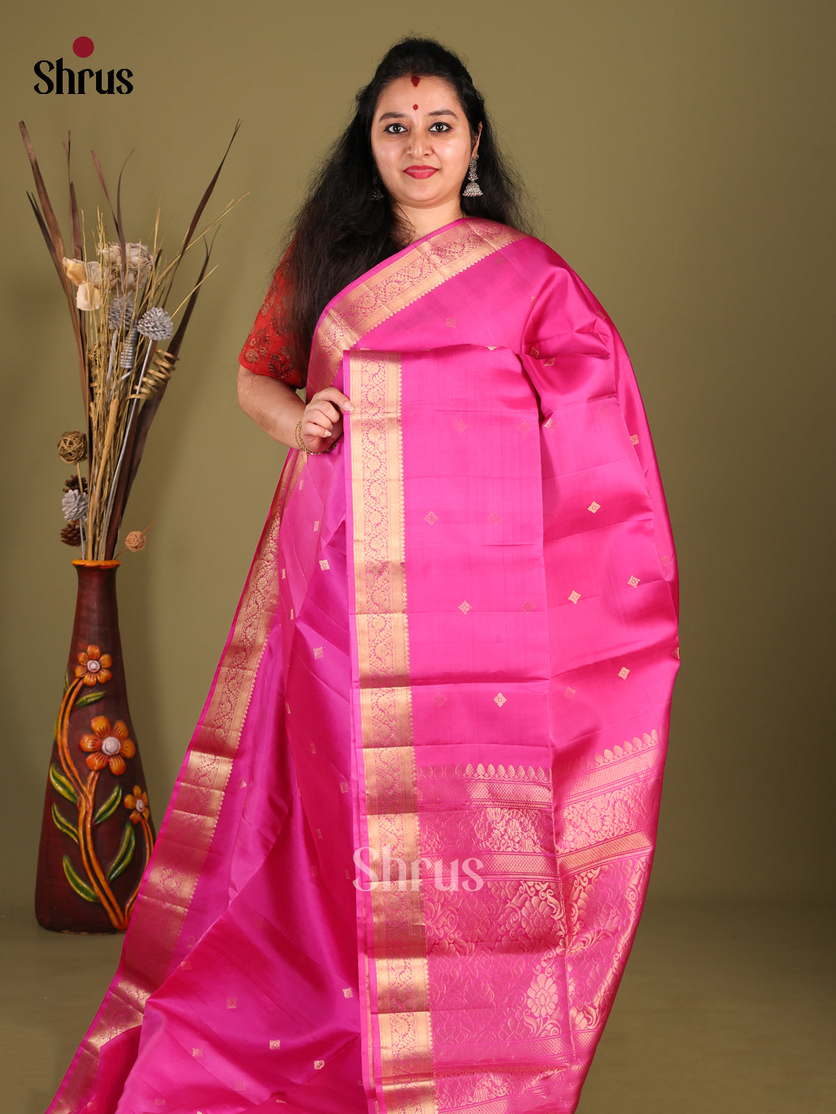 Beautiful Pink Soft Silk Saree with zari buttas & Brocade Pallu