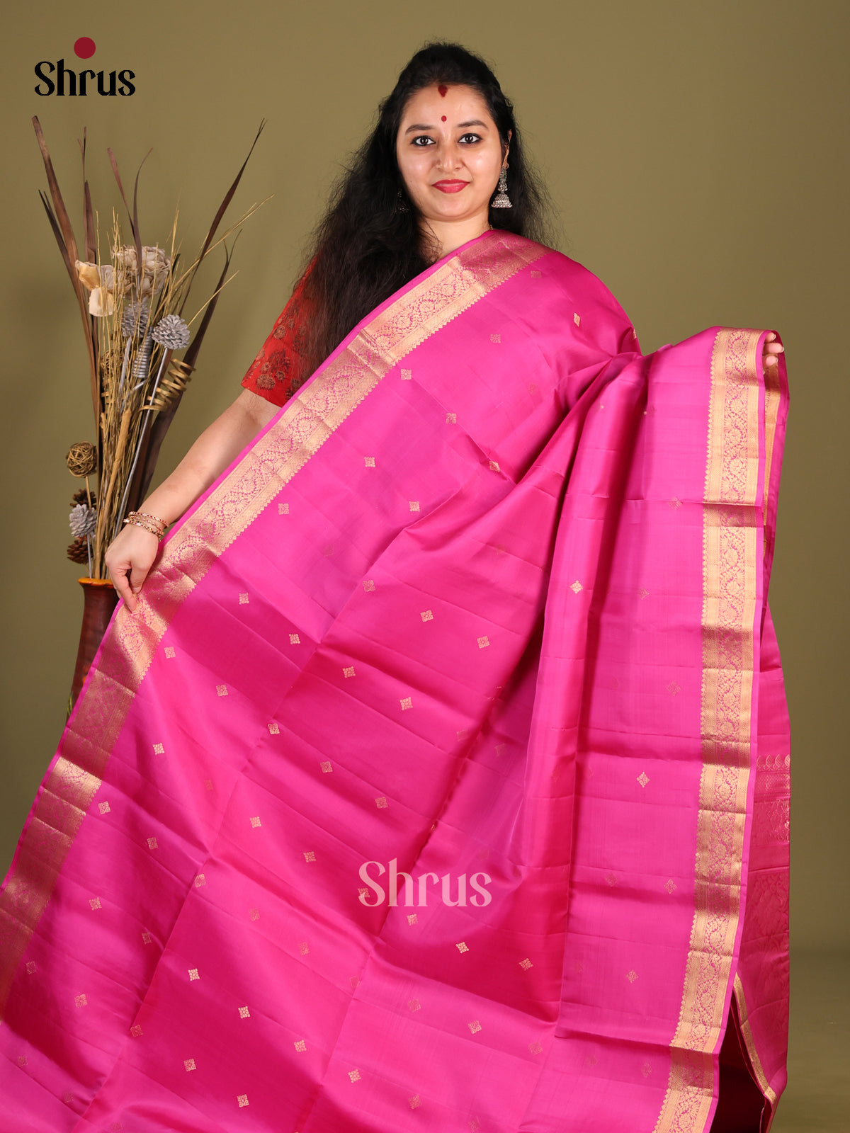 Beautiful Pink Soft Silk Saree with zari buttas & Brocade Pallu