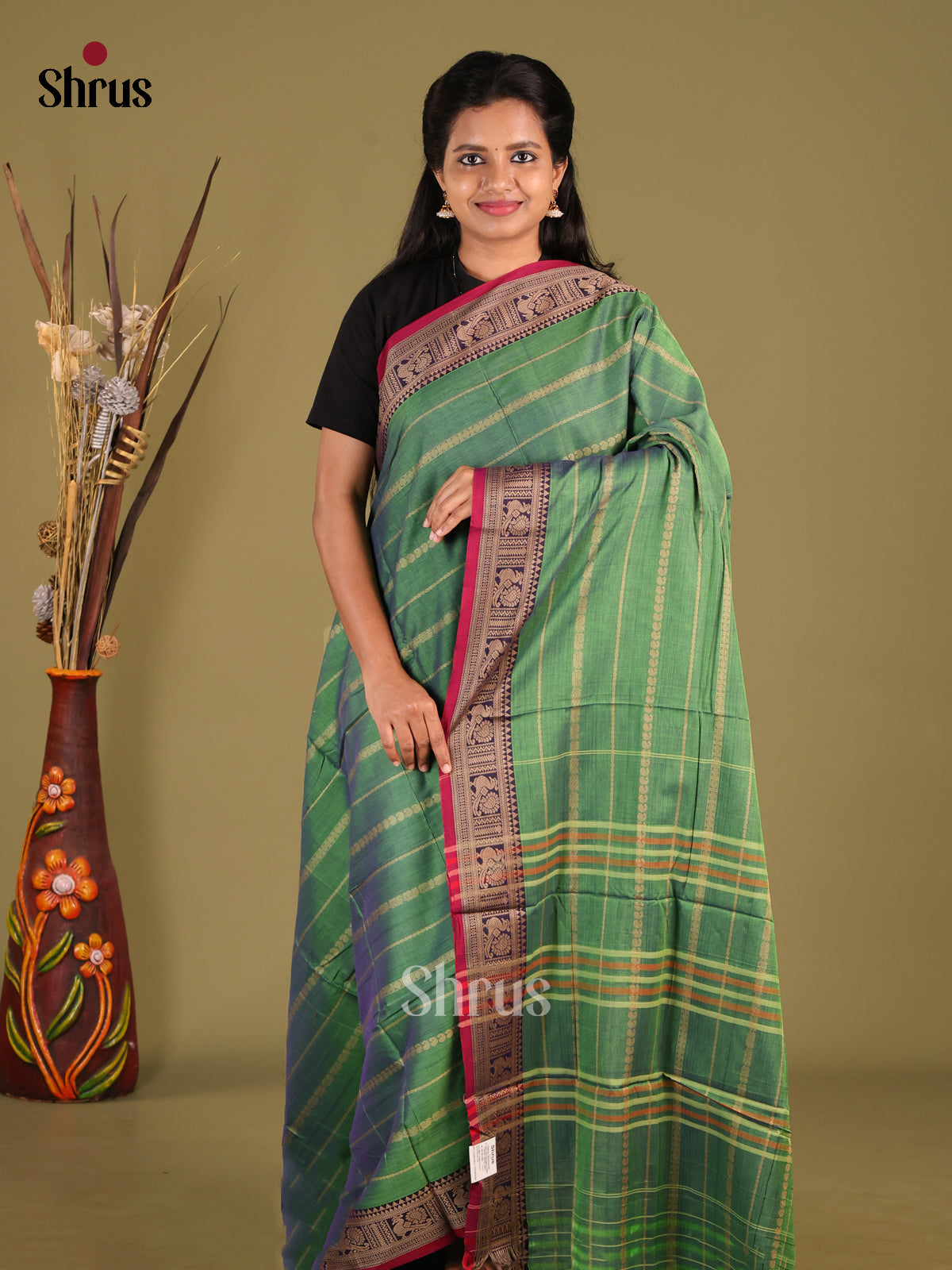 Green & Maroon- Narayanpet Cotton Saree