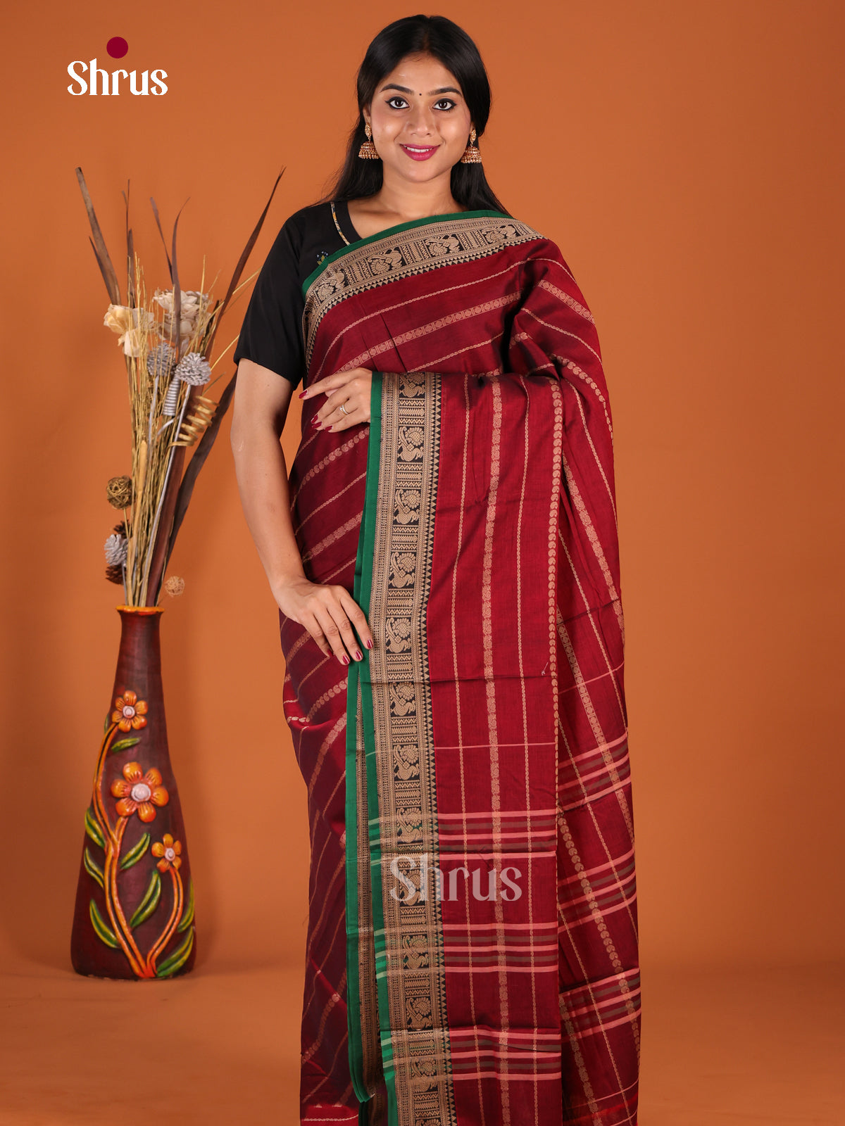 Maroon & Green- Narayanpet Cotton Saree