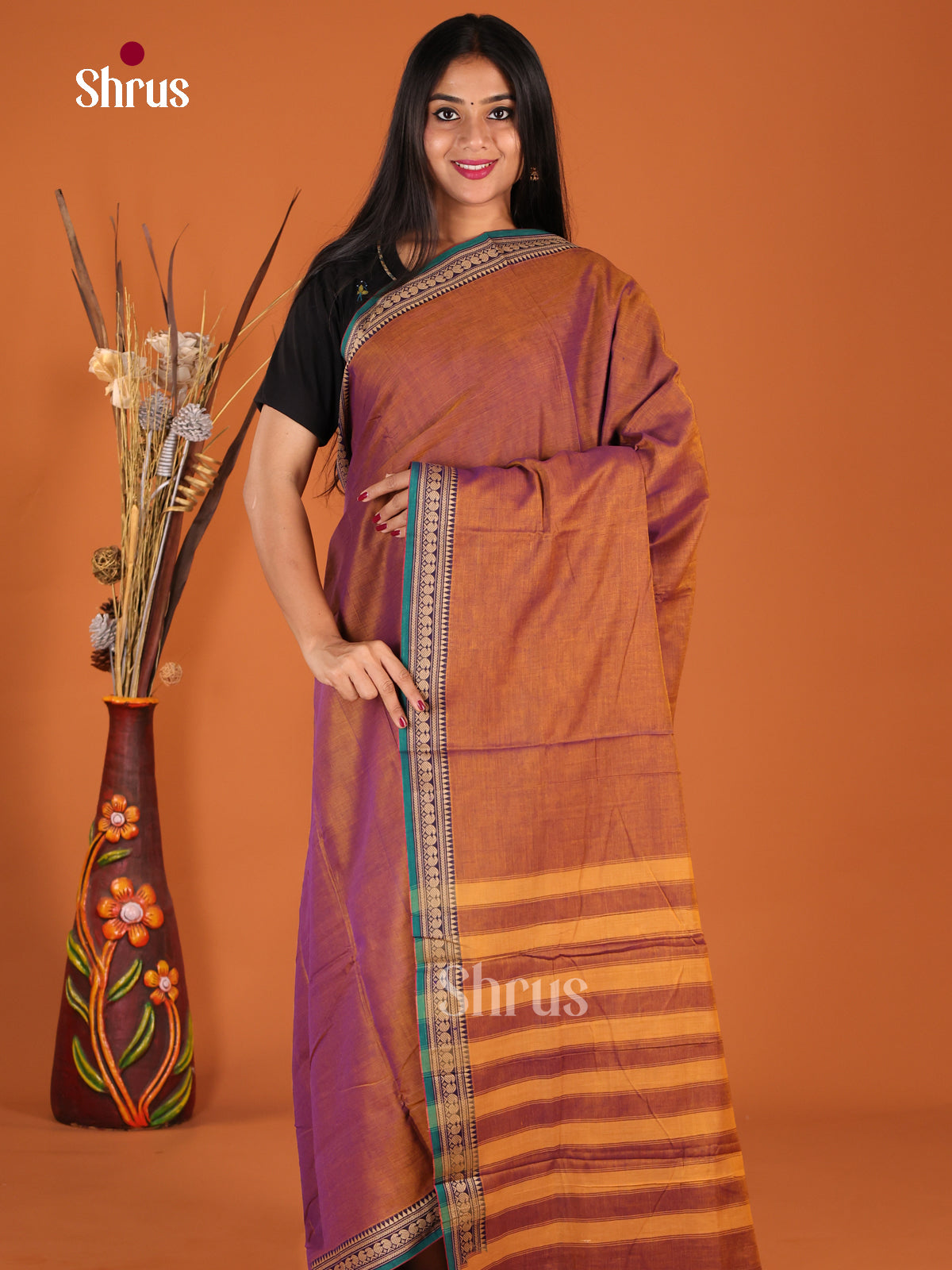 Brown & Green - Narayanpet Cotton Saree