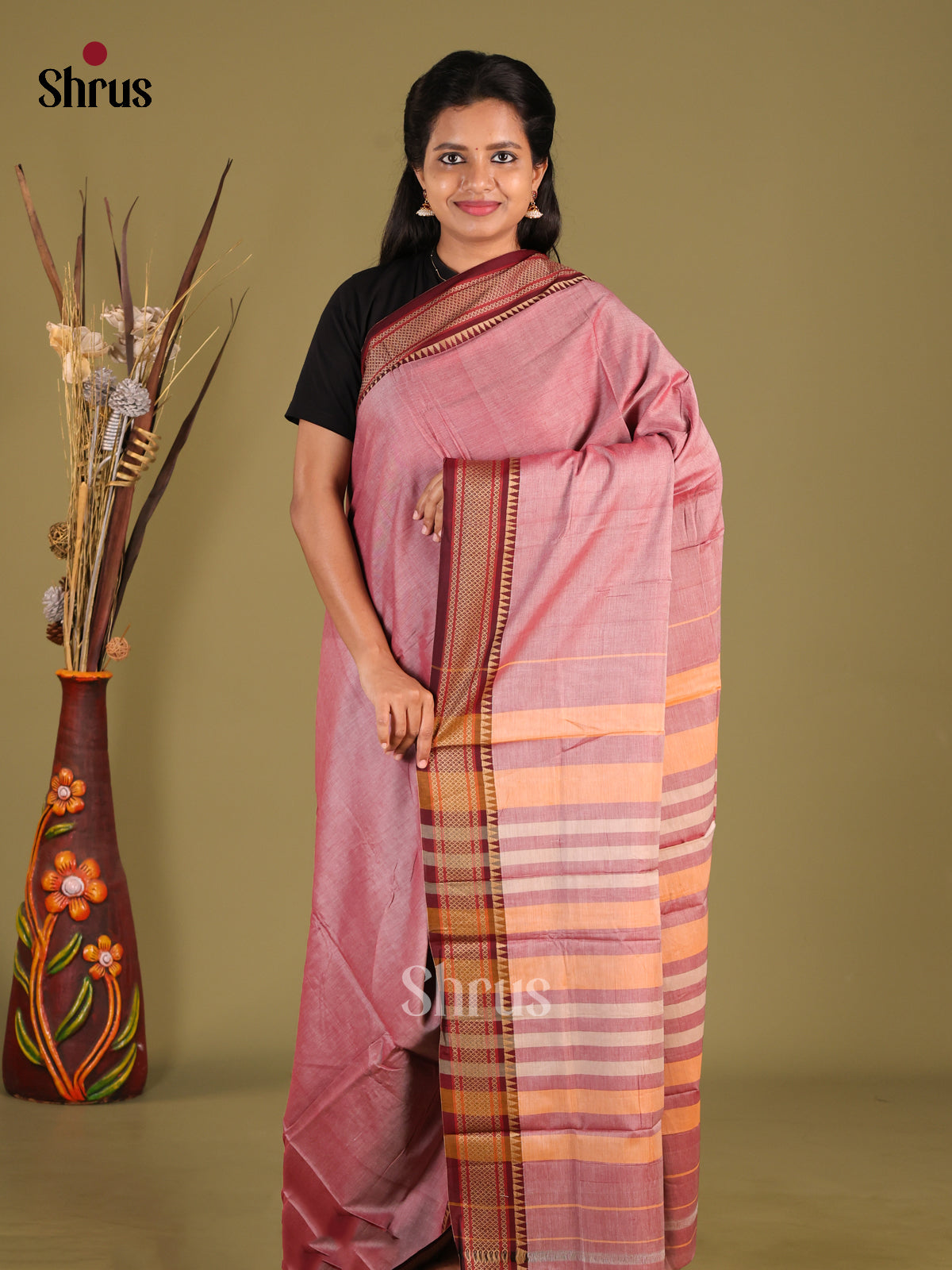Onion pink & Maroon - Narayanpet Cotton Saree