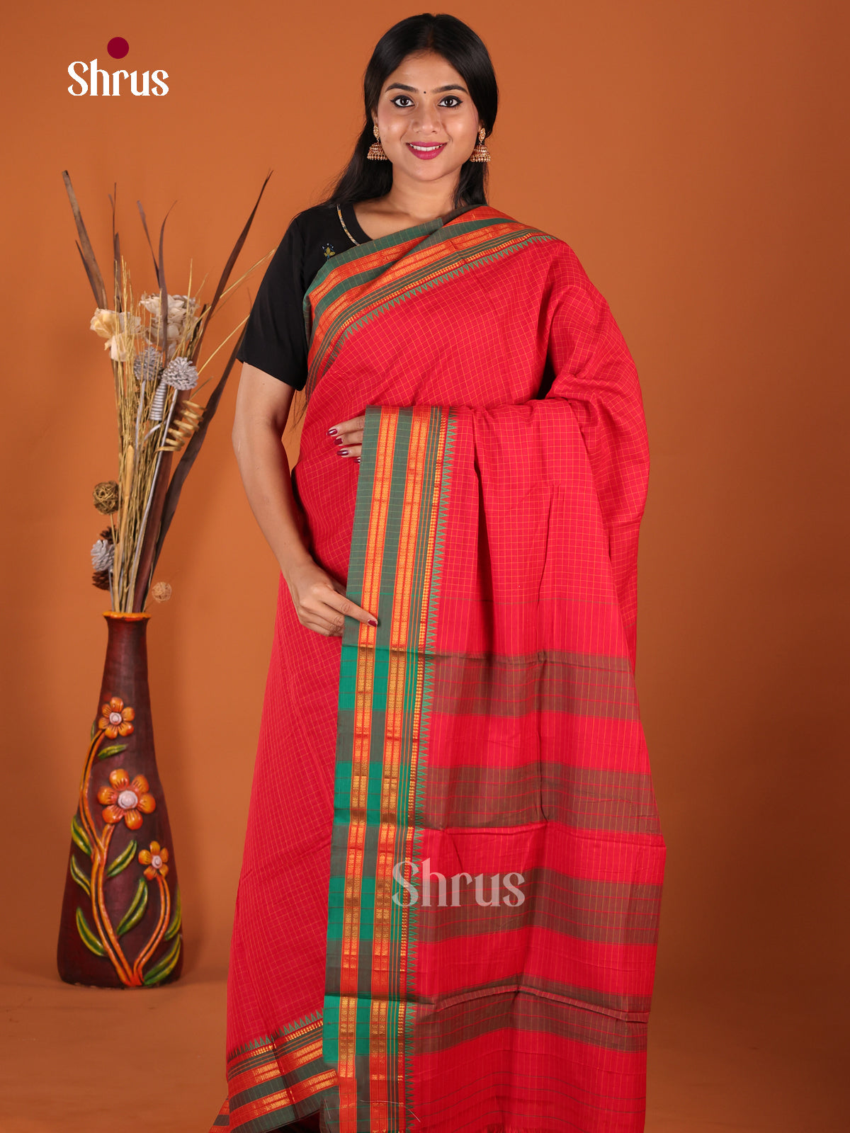 Red & Green - Narayanpet Cotton Saree