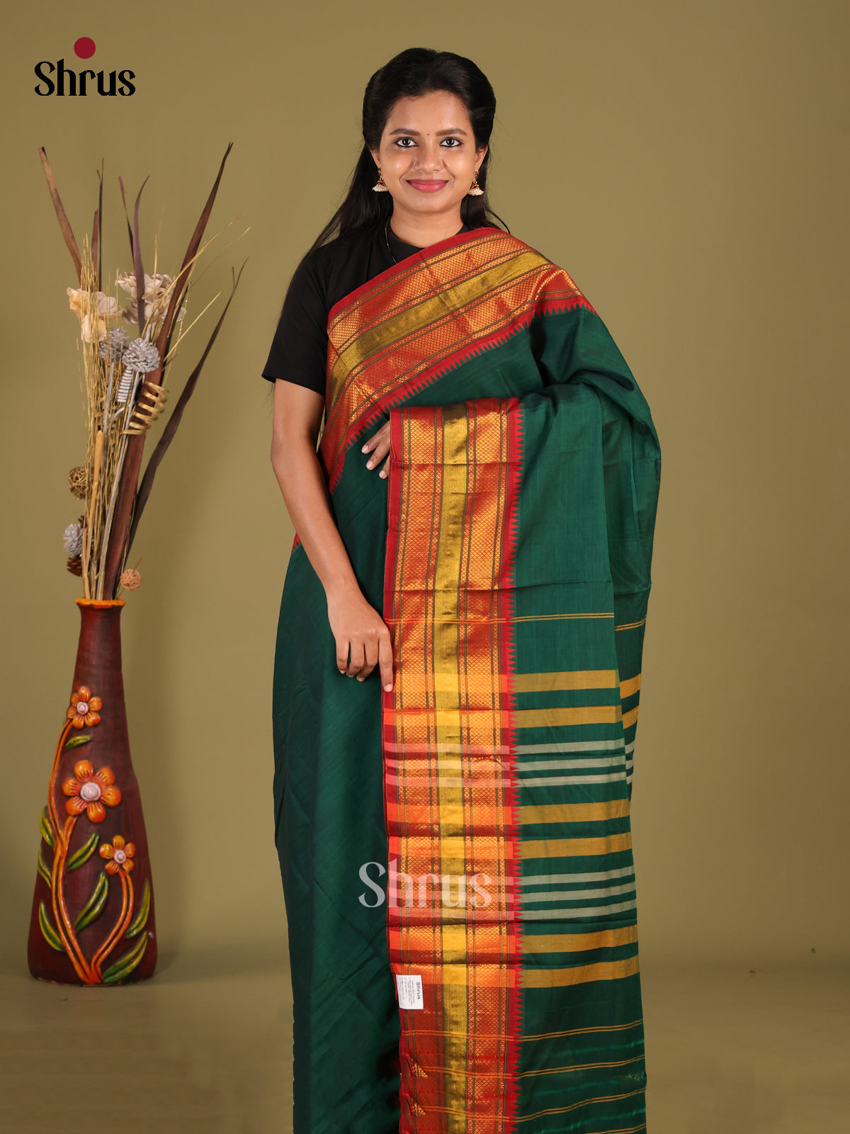 Green & Maroon - Narayanpet Cotton Saree