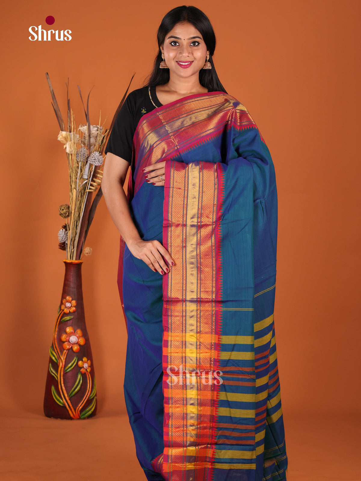 Blue & Maroon - Narayanpet Cotton Saree